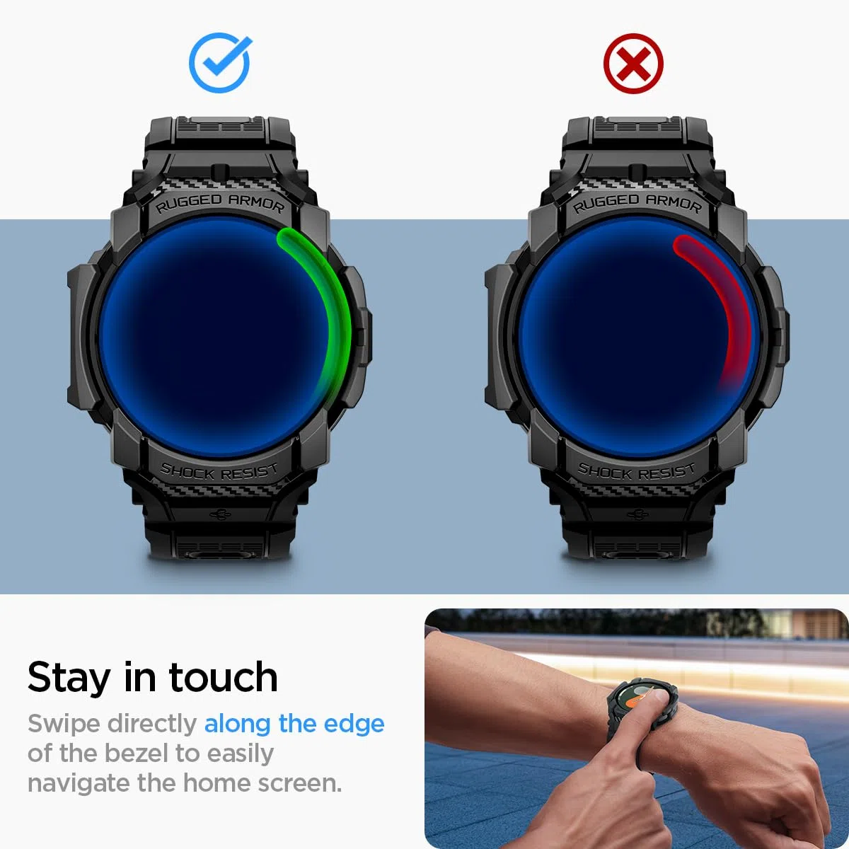 Spigen Rugged Armor Pro Hülle mit Armband Kompatibel mit Samsung Galaxy Watch 7 44mm (2024) - Matt Schwarz