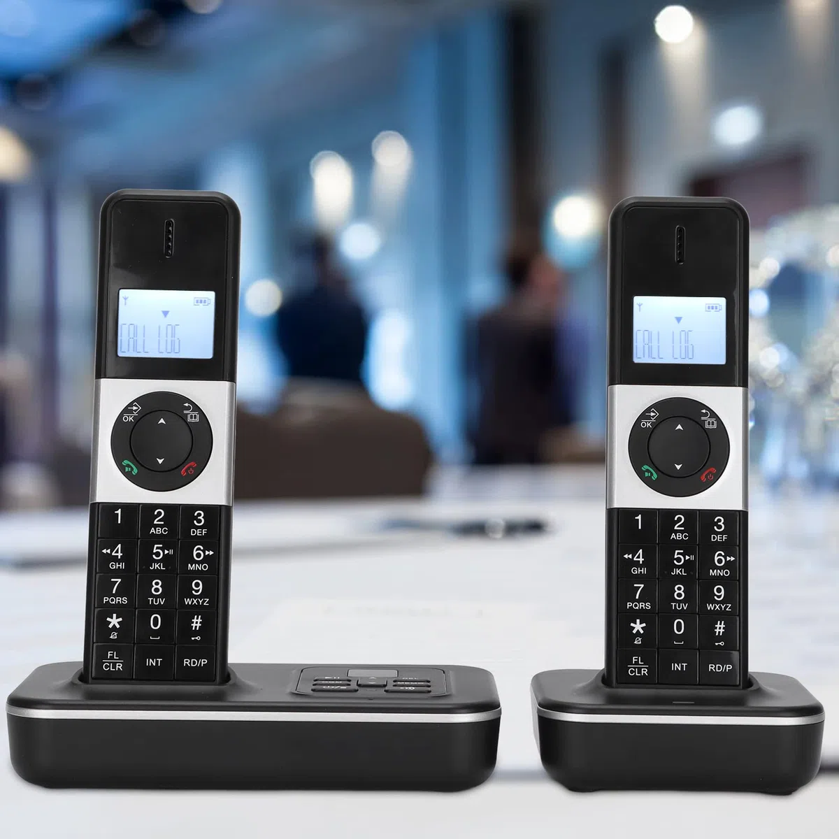 Telefon Schnurlos, Schnurloses Telefon mit 2 Hörern, Heimtelefon mit 1,6-Zoll-Display mit Hintergrundbeleuchtung, mit 16 Sprachen, Anrufweiterleitung, Anrufbeantworter, 50 Nummernspeicher, Wecker