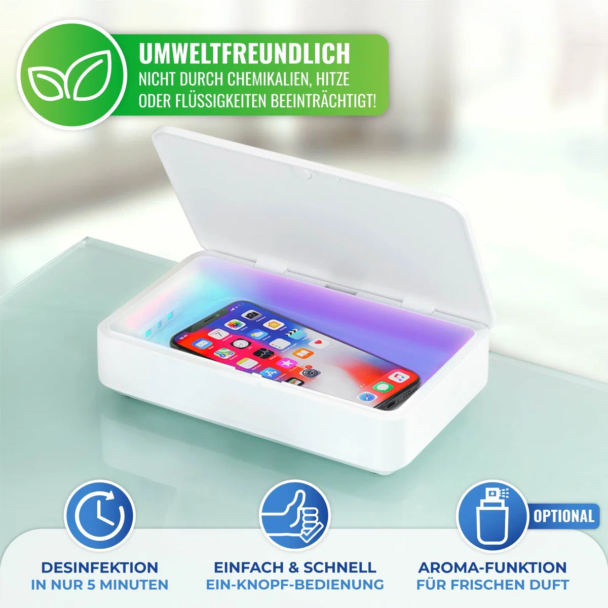 Maximex 2in1 UV Desinfektionsbox - Desinfektion mittels UV Licht, Kunststoff (ABS), 12.5 x 5 x 20 cm, Weiß