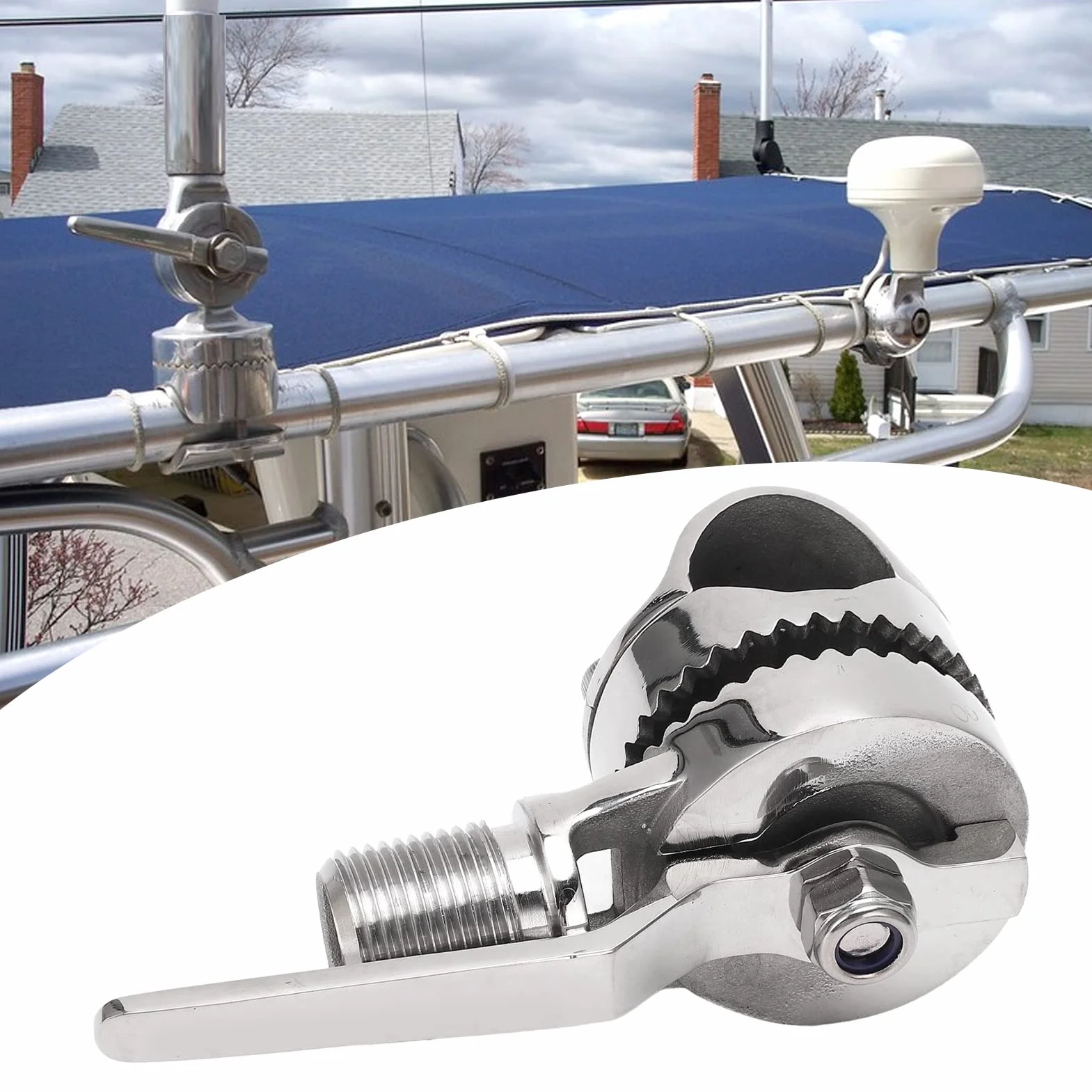 Marine-VHF-Antennenhalterung, Ratschenschienenbasis aus Edelstahl 316 mit 2 Verstellbaren Ratschen für Boote, Yachten, Wohnmobile
