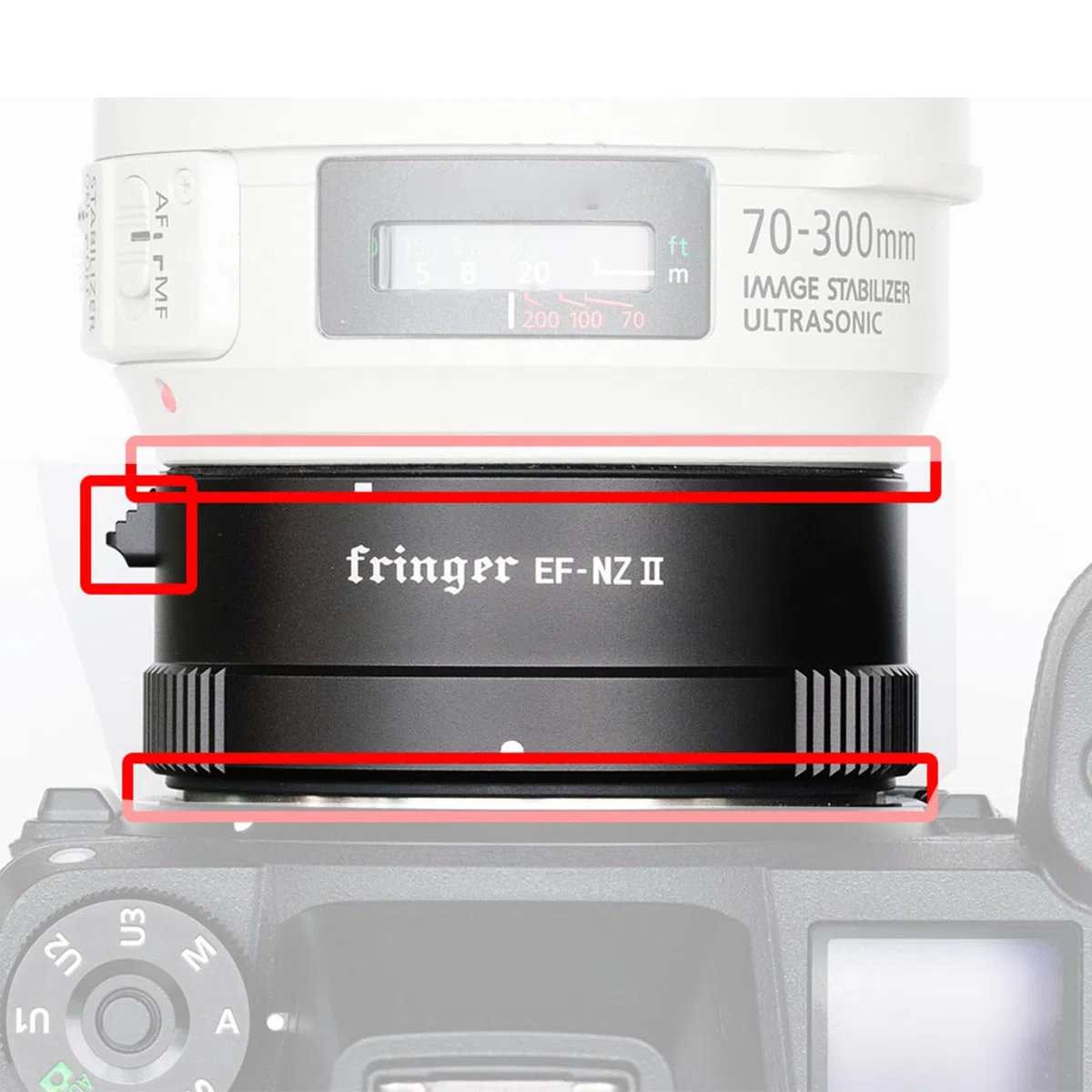 Fringer EF-NZ II (FR-NZ2) Adapterring Autofokus für EOS EF Objektiv auf NZ Mount Z6II Z7II Z7 Z6 Z5 Z50 ZFC Z9 Z8 Kameras Adapter, Staub- und tropffest (Wetterschutz); ohne Sockel.