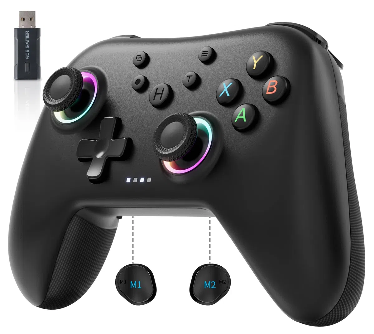 AceGamer Aurora 2.4G Bluetooth Wireless Controller, mit Hall-Effekt Joystick, Linear Resonant Actuator, Programmierbare Rücktaste, PC Controller für Windows PC/Switch/Stem/iOS/Android-Schwarz
