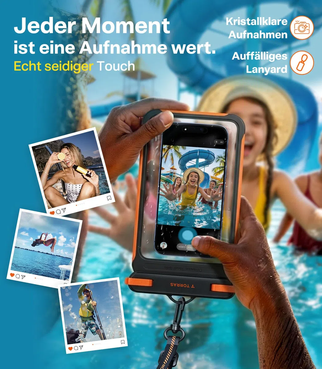 TORRAS Modell 2026 IPX8 Wasserdicht-Experte wasserdichte Handyhülle, [Touch-sensitiv unter Wasser], schwimmend, 100% Wasserdicht, für Strand, Schnorcheln, Schwimmen und Wassersport, 7.9", Schwarz
