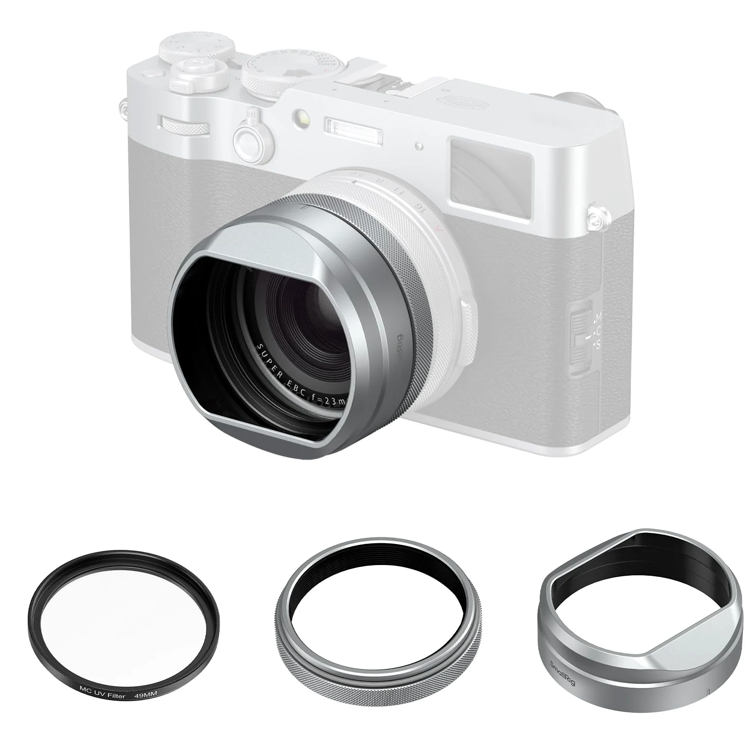 SMALLRIG UV-Filter Gegenlichtblende für FUJIFILM X100VI / X100V, UV-Filter mit 99% Lichtdurchlässigkeit, Antireflex & Anti-Ghosting-Funktion, Gegenlichtblende aus Aluminiumlegierung, Silber – 5851