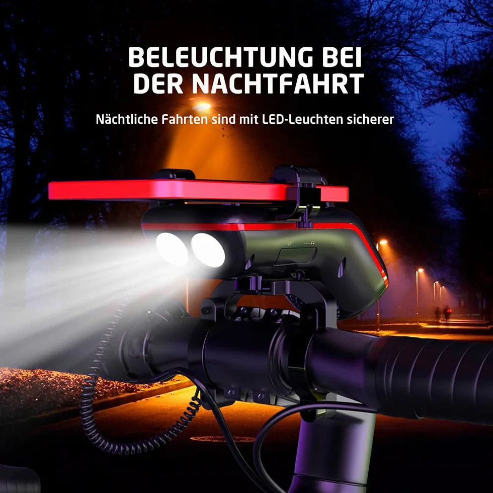 UPPEL Fahrrad Handyhalterung Mit Bluetooth Lautsprecher, 5000mAh Powerbank, Klingel, Mikrofon - 10-in-1 Multifunktional TF/SD/AUX Modus für Extrem & Freizeit Radsport, Mountainbike