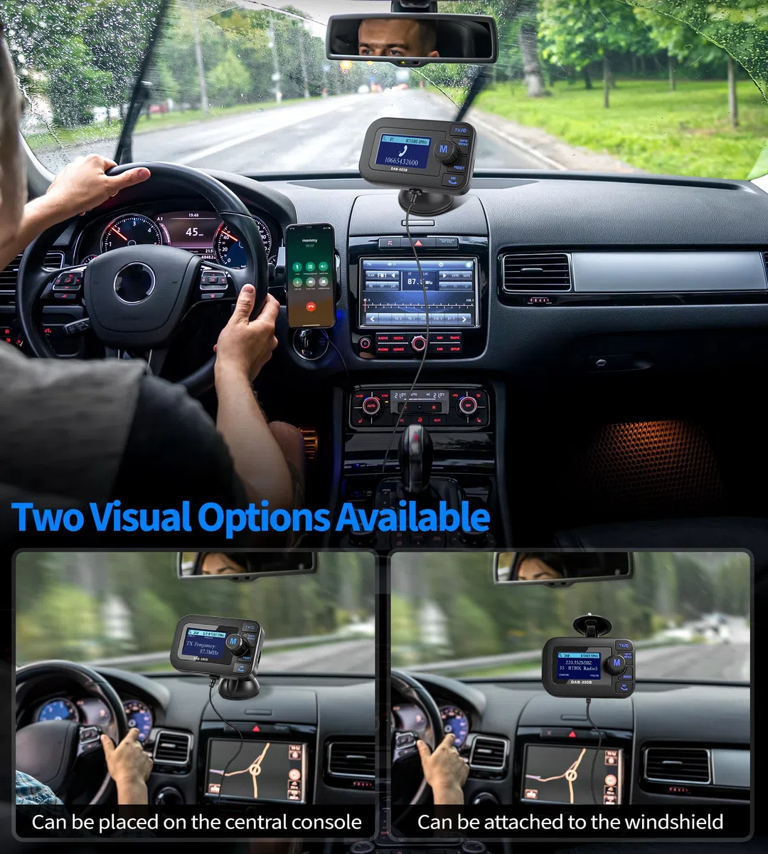 DeeprBlu DAB Adapter für Autoradio, 2.3" DAB Plus Radio Auto FM Transmitter DAB+ Digitales Radio Adapter mit Bluetooth Freisprechanruf,Autoradio Bluetooth DAB+Aux Out+USB KFZ Ladegerät+TF Musikplayer