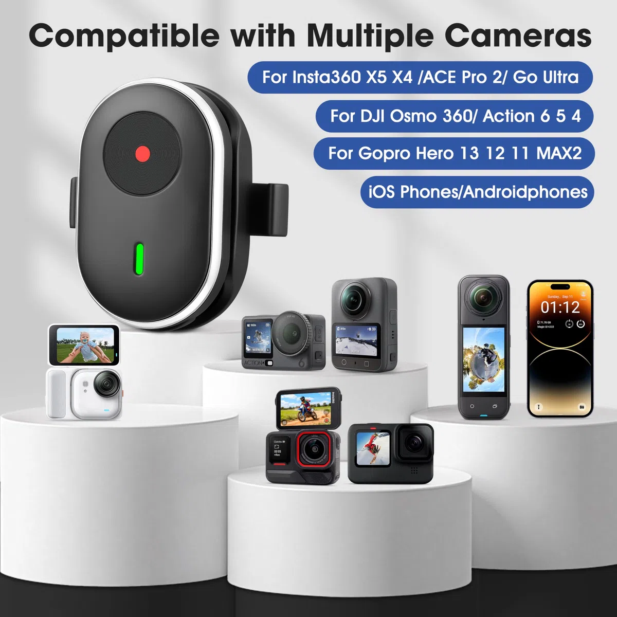Ring Fernbedienung für insta360 GO Ultra/X5/X4/X3/Ace Pro 2 Mini Steuerung für GoPro Hero 13 Mission Max 2 sowie für DJI Osmo 360/ Action 6 5 Zubehör, Handy Funk Fernbedienung