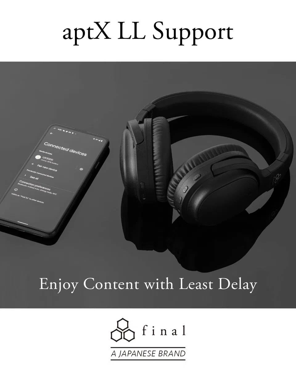 final UX3000 Bluetooth-Kopfhörer, HiFi-Klangqualität, Hybrid-Geräuschunterdrückung, maximal 35 Stunden Musikwiedergabe, aptX niedrige Latenz, Multipoint-Verbindung, entworfen in Japan (Schwarz)