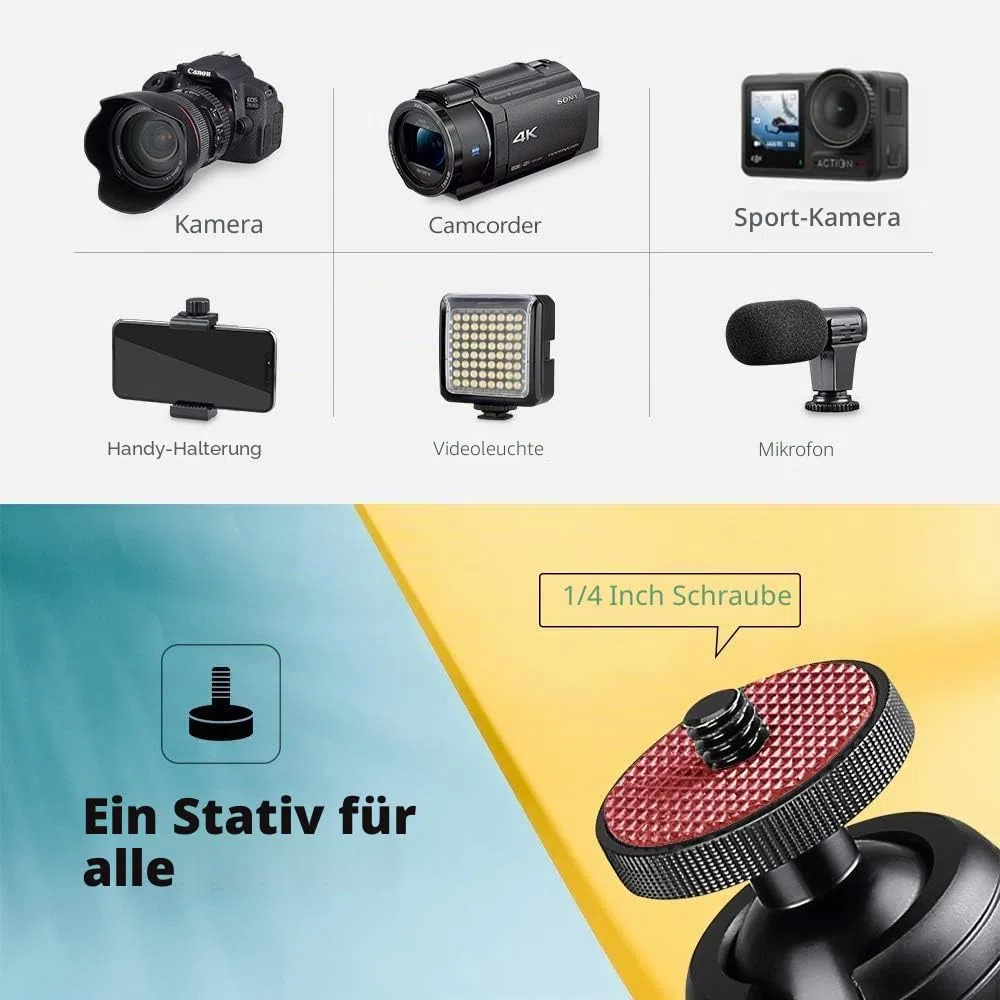 Zeadio Metall-Stativ + Kugelkopf-Halterung, mit 1/4 Zoll Schraube, Tisch-Stativ für Smooth 4, Crane Plus, Crane 2, Osmo Mobile, Ronin-S, Vimble 2, Gimbal Griff-Stabilisator und alle Kameras