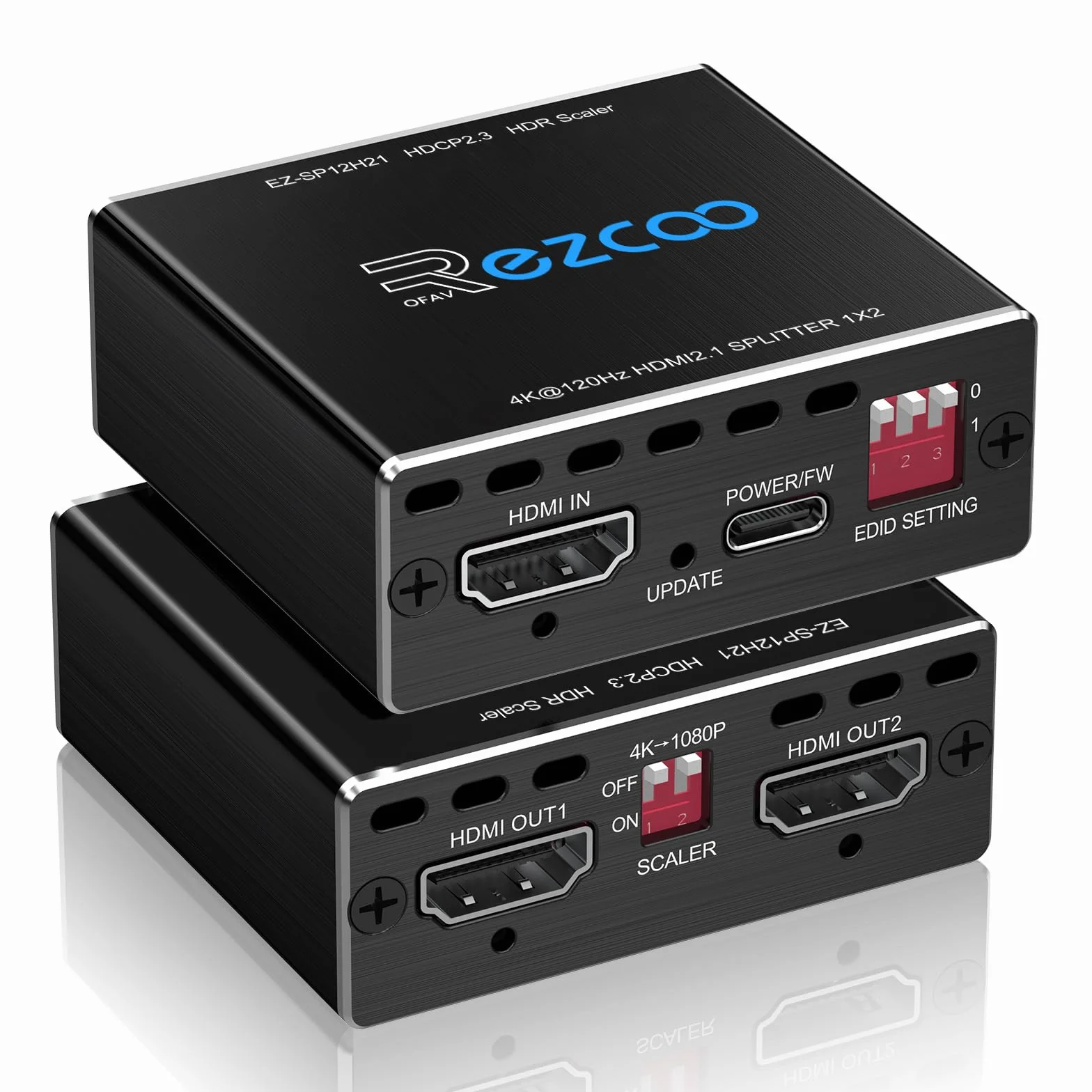 ROFAVEZCO 4K 120Hz HDMI 2.1 Splitter 8K 60Hz 1 in2 Out VRR ALLM HDCP2.3 HDR10 8KUHD Dolby Vision Atmos Scaler 4K 1080P EDID Dual Monitore HDMI Splitter 1X2 für PS5 SkyQ Xbox NVIDIA AMD