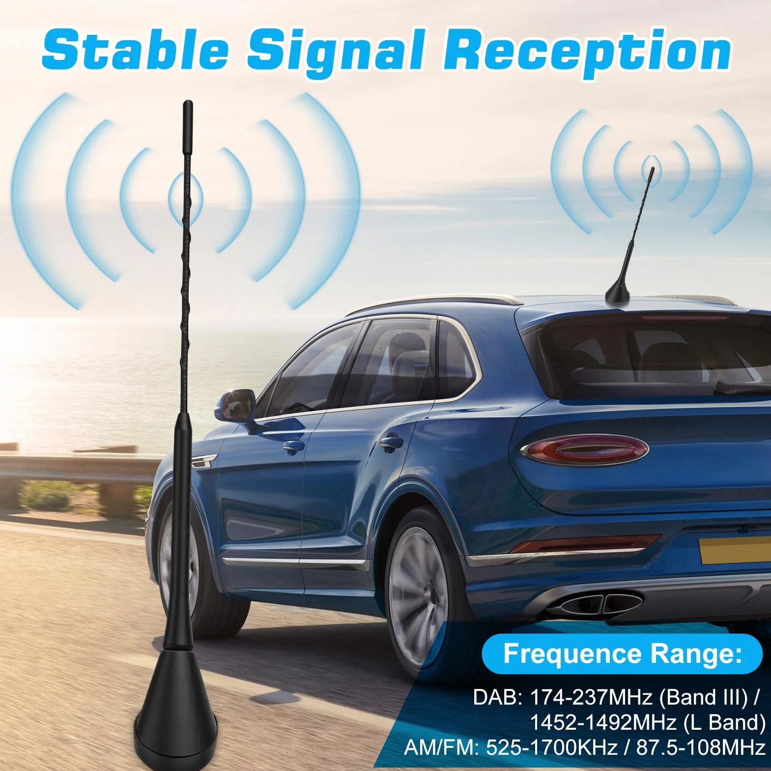 DAB Antenne Auto, DAB+ Autoantenne FM/AM Dachantenne Digital Radioantenne mit Verstärker, Autoradio Antenne mit SMB/SMA Stecker DIN Adapter | 5M-Verlängerungskabel