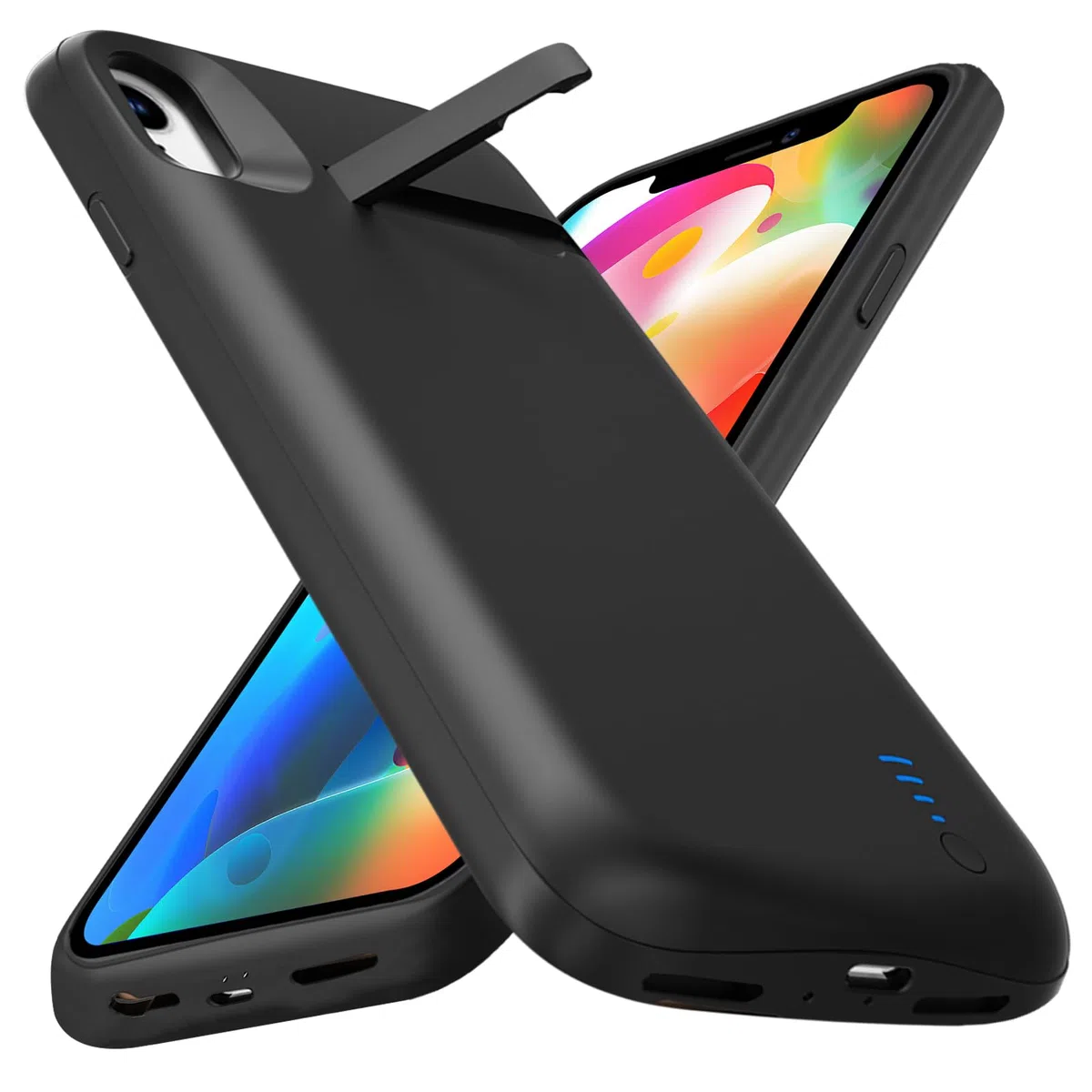 Akkuhülle für iPhone XR, 8500mAh schlanke wiederaufladbare Hülle mit erweiterter Ladefunktion Powerbank mit Standfuß, tragbare Schutzhülle mit Akku für iPhone XR, 6,1 Zoll – Schwarz