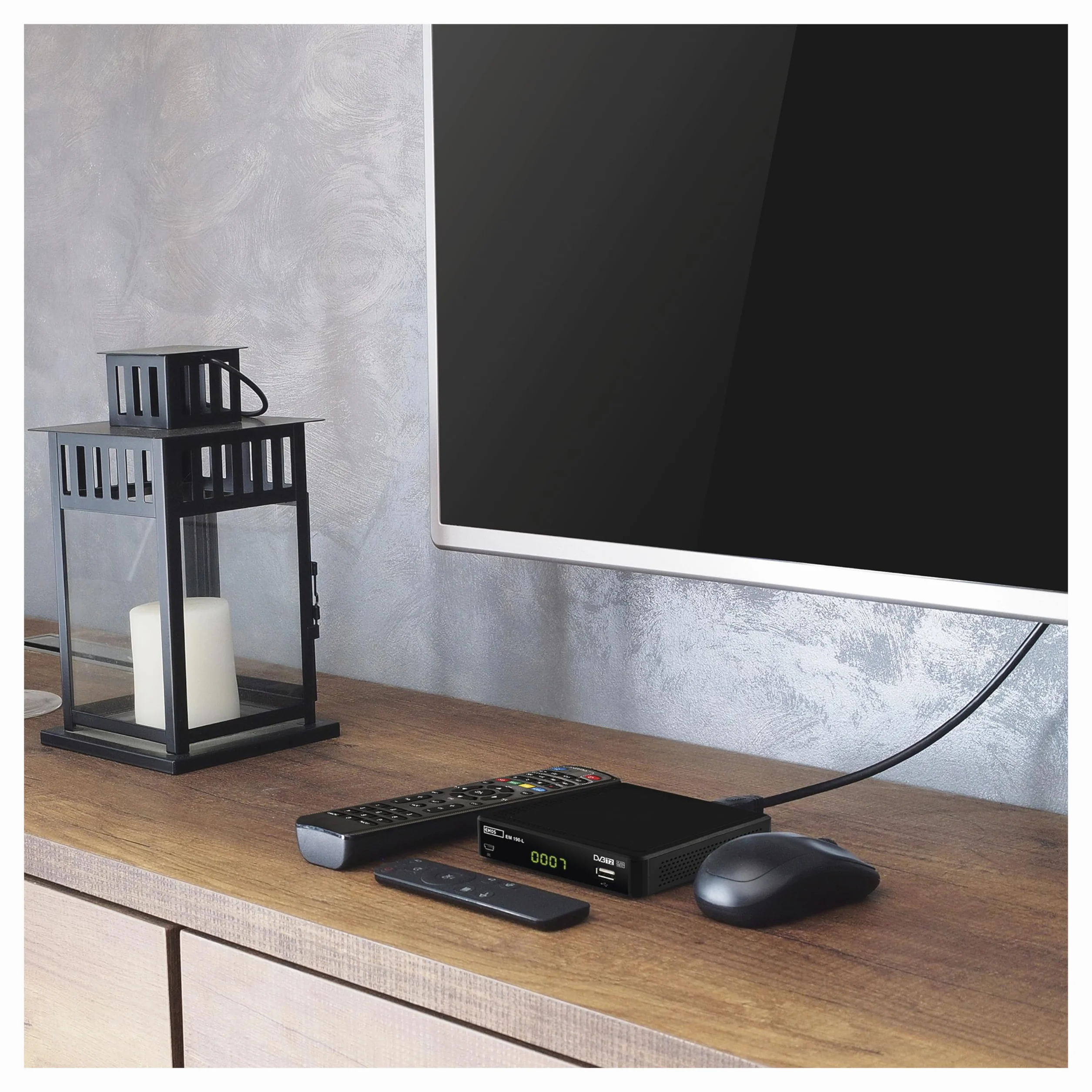 EMOS DVB-T2 HD Receiver H.265 HEVC mit USB, HDMI, SCART und Koaxial-Anschluss, Fernbedienung und Infrarot-Sensor, PVR, Mediaplayer und EPG Funktion, 1080p