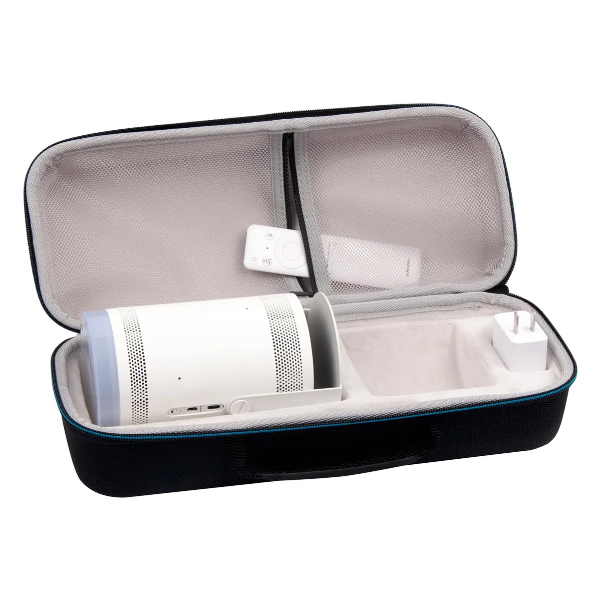 XINGFUDAO Hartschalenkoffer kompatibel mit Samsung Freestyle Projektor und Akku, Projektor Tragetasche mit Netztasche für Zubehör, Wasserdicht und Abriebfest, Schwarz