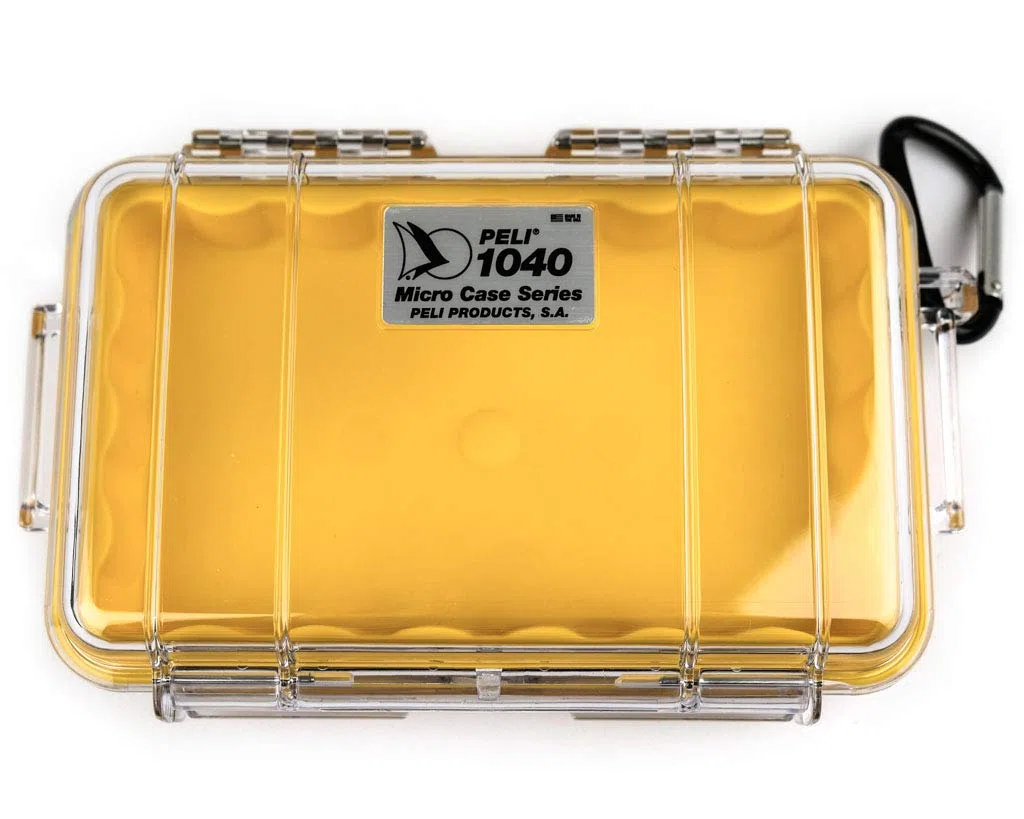 Peli 1040 Micro Case-Schutzbehältnis für Smartphone und Zubehör, IP67 Wasserdicht, 0,7L Volumen, Transparent/ Gelbe Gummieinlage, 1040-027-100E, Klar/Gelb