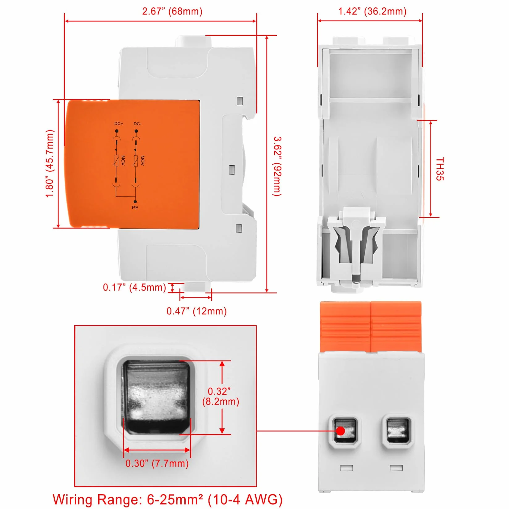 Heschen 1 Stück Überspannungsschutz, LYD1-PV1000, Typ2 1000VDC 20KA 2P, DC Ableiter, 35mm DIN-Schienenmontage,Breite Anwendungsmöglichkeiten für Photovoltaiksysteme