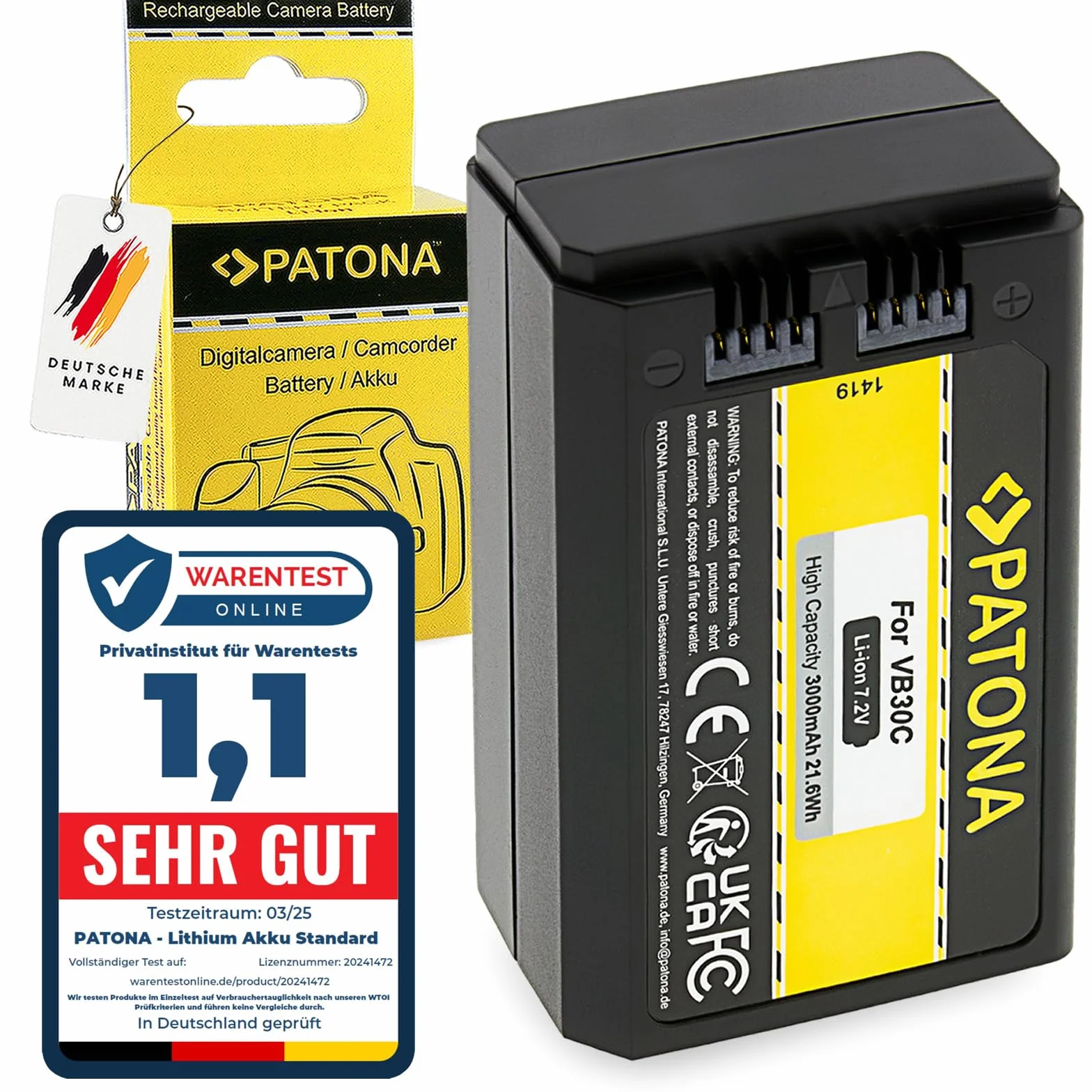 PATONA Akku für Godox V1 Pro (3000 mAh) mit USB-C – Ersatz für Godox VB30 & WB100 – kompatibel mit V1Pro Rundkopfblitz, V860III V850III AD100Pro – direkt am Akku Laden