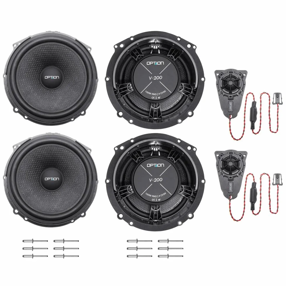 OPTION AIR Front Lautsprecher-System kompatibel mit VW T5/T6-100% Plug & Play System - 2-Wege Komponenten-System - 100 Watt RMS, 91 dB Wirkungsgrad