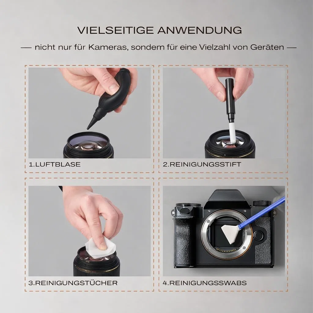 C Coiro Kamera Reinigungsset für DSLR und empfindliche Elektronik, 9-in-1 Objektivreiniger-Spray, Kamerastift, Gebläse, Tücher, Sensorreiniger, Fotografen Geschenke & Kamera Zubehör