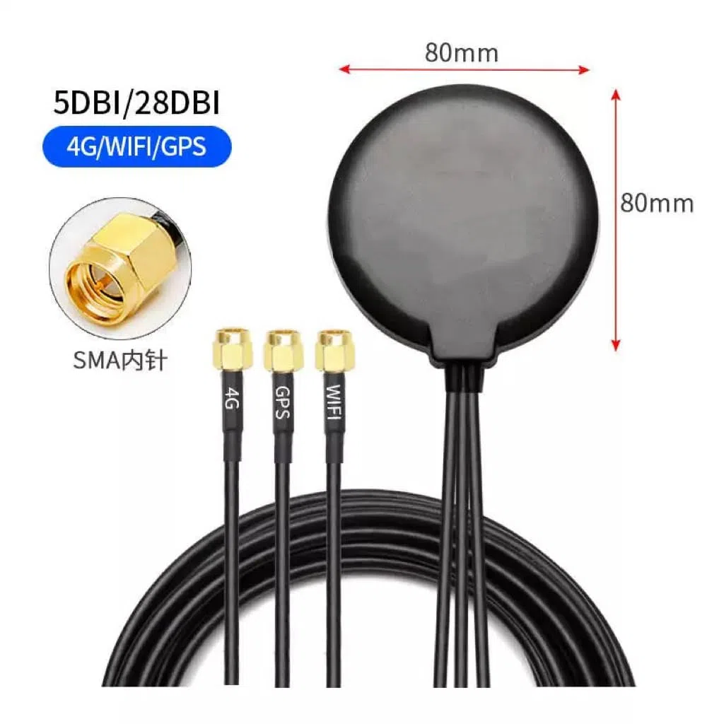 3in1 Auto GPS Active Antenne SMA Stecker mit 4G LTE MIMO + WiFi + GPS Antennen | 3 Meter | Magnetfuß | Für Autoradio GPS Navigationssystem Mobilfunkrouter Gateway Modem