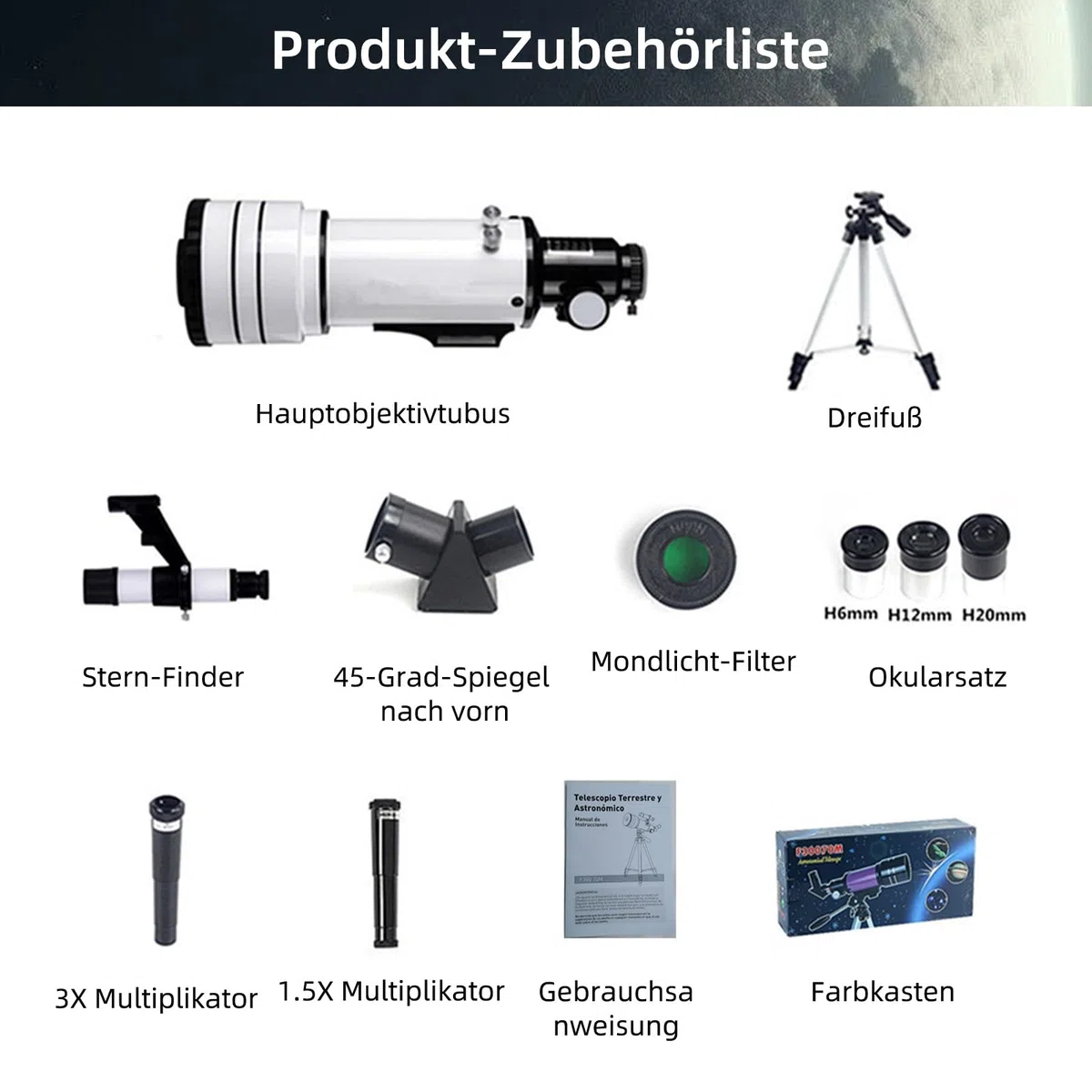 ACESOME Teleskop für Kinder Erwachsene, Telescope Astronomy Vergrößerung 15-150x, 70mm Spiegelteleskop, Teleskop mit Handyhalterung und Sonnenfilterfolie