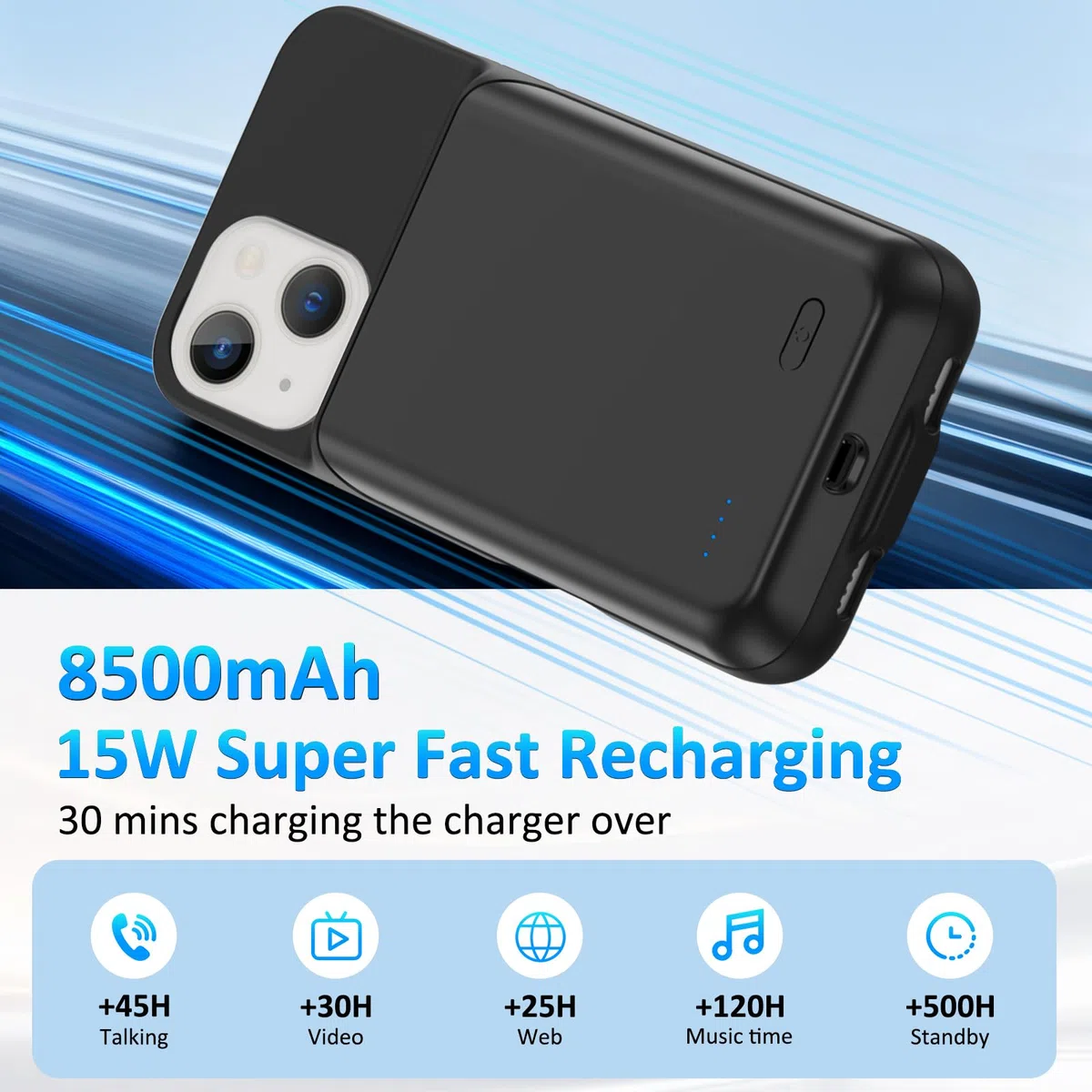 Akkuhülle für iPhone 12 Mini/13 Mini(5.4“), 8500mAh Schlanke Tragbare Ladeschutzhülle, Wiederaufladbare Schutzhülle Powerbank Handyhülle Akku Hülle für iPhone 12 Mini/13 Mini