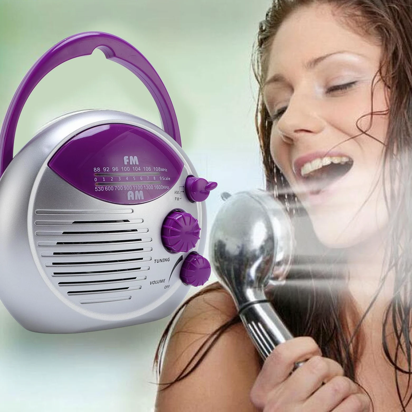 IPX4 Water Proof Duschfunk Tragbares AM/FM, Mehr Als 20 Senderempfang, ABS Badezimmer Radio mit Haken für Küche/Camping