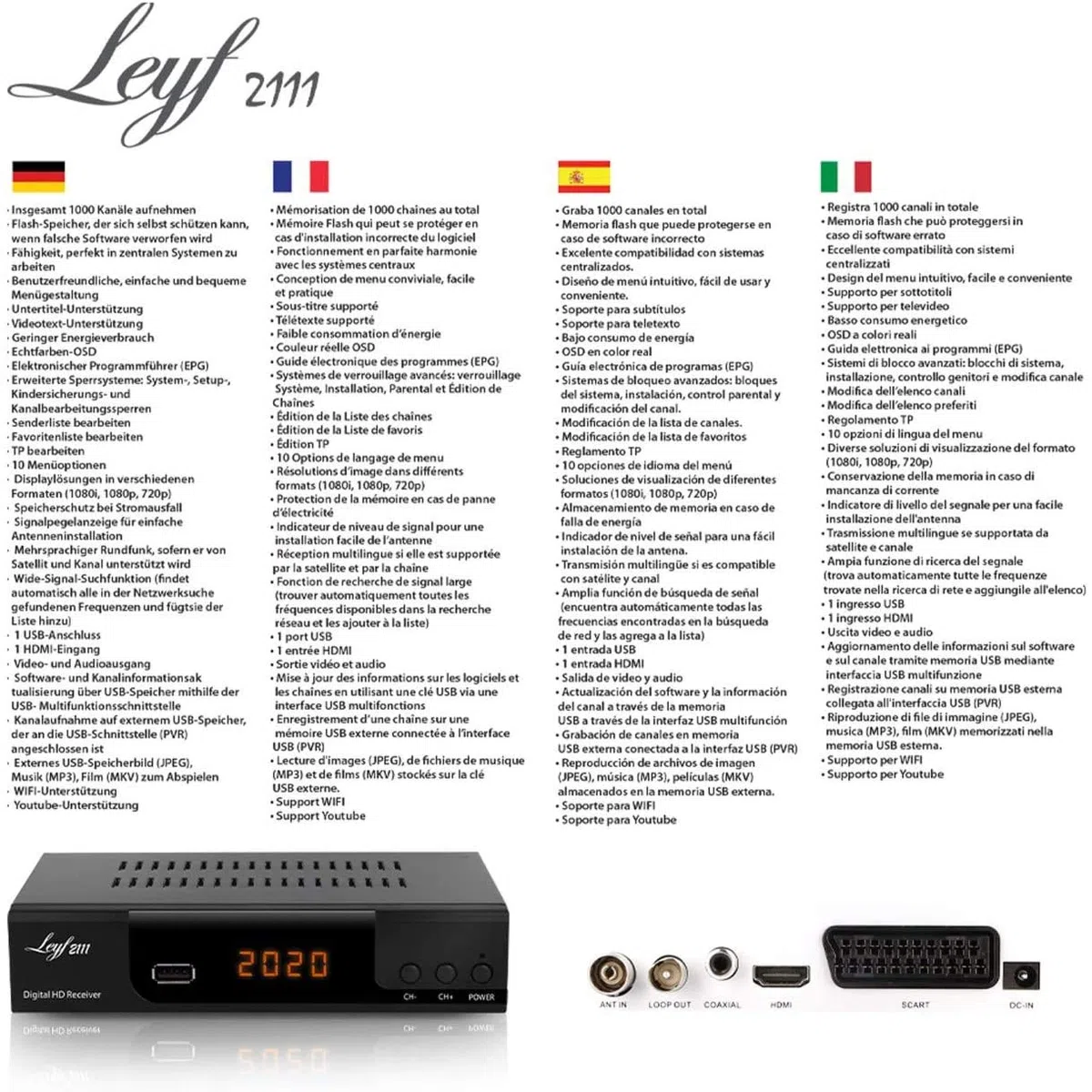 hd-line Kabelreceiver Kabel Receiver Receiver für digitales Kabelfernsehen - DVB-C (HDTV,DVB-C / C2, DVB-T/T2, HDMI, SCART, USB 2.0,) + HDMI Kabel (Receiver)