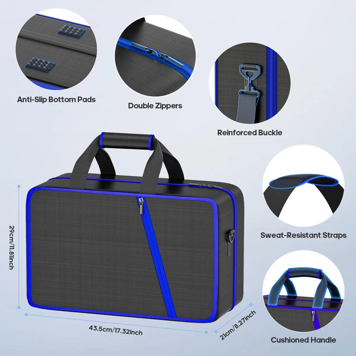 Gersker PS5 Tasche kompatibel mit PS 5/Slim/Pro Digital & Disc, 10 Fächer Aufbewahrung PS5 Rucksack für PS Portal, 4 Spielkarten, 2 Controller, PS 5 Reisetasche mit großer Kapazität, Schwarz & Blau