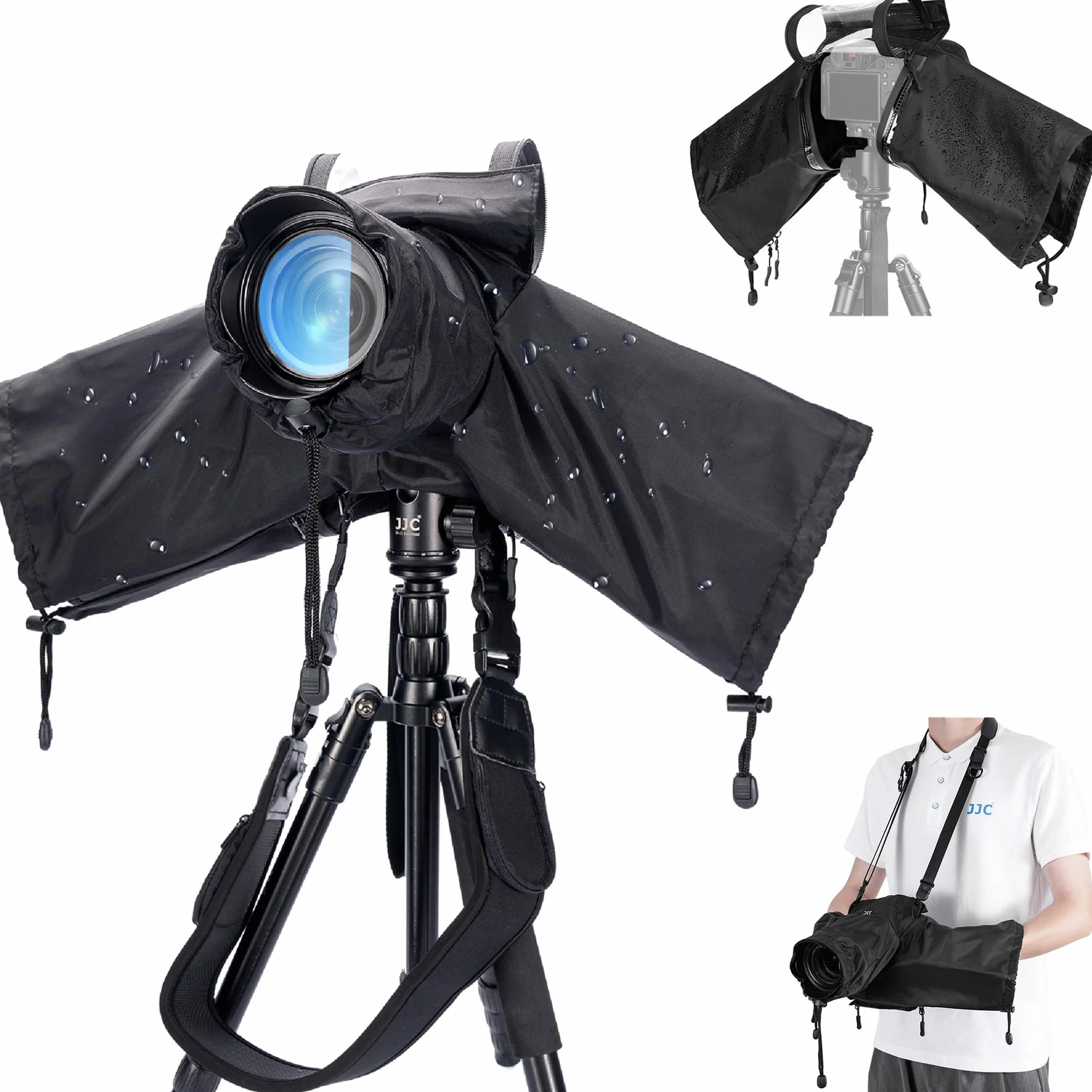 Canon Sony Nikon DSLR Regenschutz - Upgraded Transparent Window Design, Wasserdicht, Schwarz Nylon, Kompatibel mit Kamera + Objektiv bis 180x140x230 mm