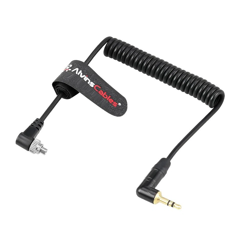 Alvin’s Cables Tentacle Timecode Kabel für Panasonic Lumix S1H, GH5s, GH6, GH7 Kameras, 3.5mm TRS auf Locking PC Spiralkabel für Tentacle Sync-E, Track-E, Timebar