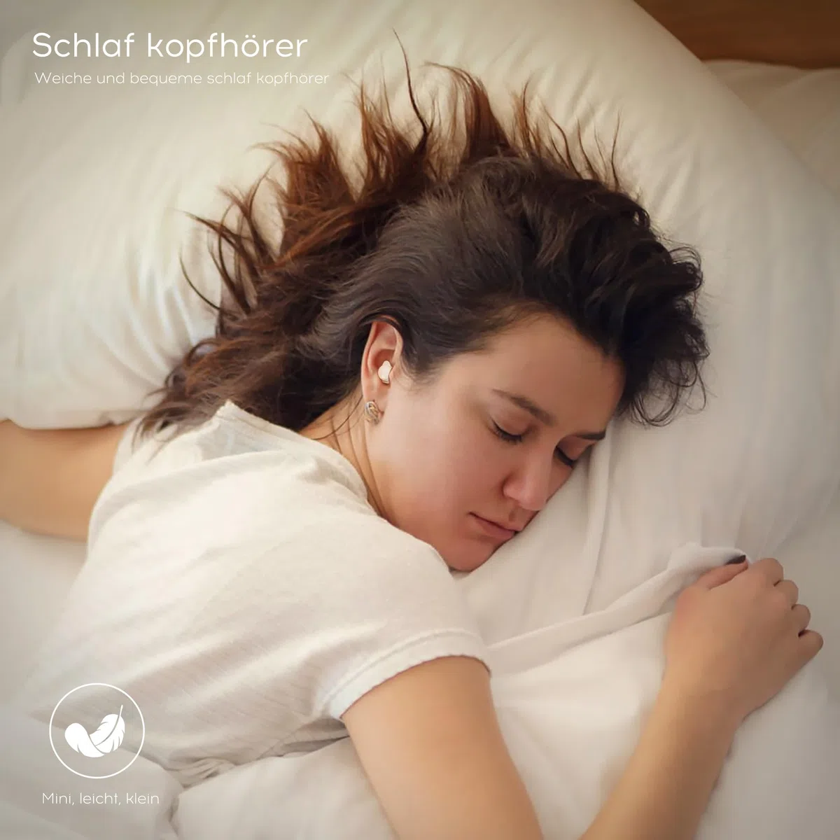 Schlafkopfhörer, Mini Kopfhörer zum Schlafen Kabellose Bluetooth 5.3 Flüssiges Silikon kopfhörer schlafenfür Seitenschläfer, Leistungsanzeig für Trainieren, Arbeiten, Reisen（Beige）