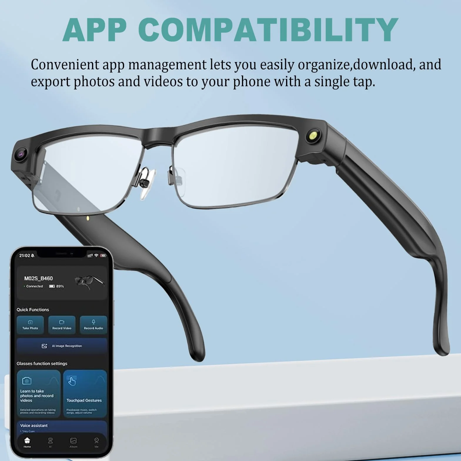 AI Smart Camera Brille, AI Glasses with 8MP Anti-Shake Photochromic Lenses HD 4K Video, Foto, BT-Anrufe, Simultanübersetzung, AI Objektidentifizierung, für Outdoor Radtouren Wandern Reisen