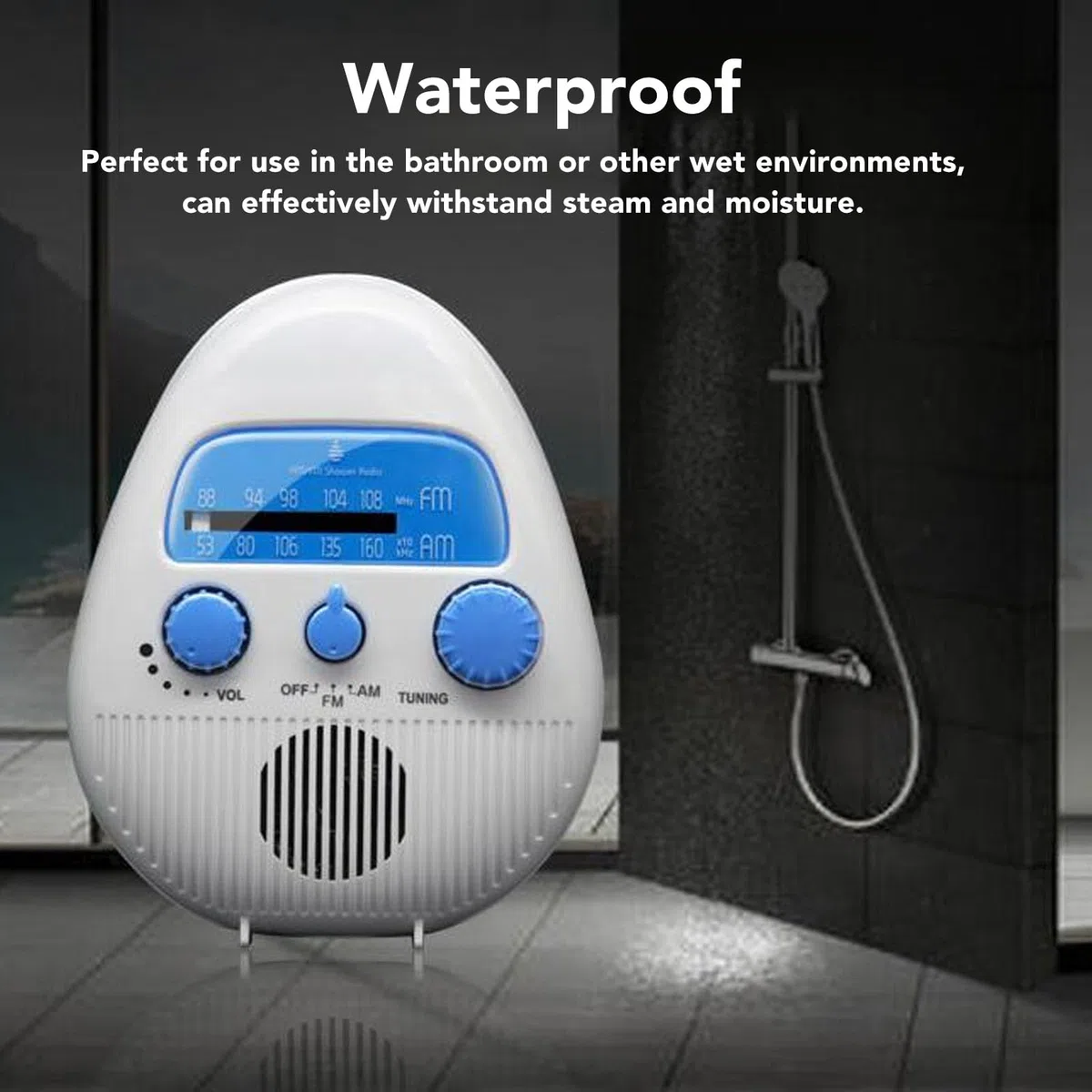 Wasserdichtes Tragbares Duschradio, Badezimmerradio mit Integriertem Lautsprecher, Batteriebetriebenes AM FM Duschradio für den Innen und Außenbereich