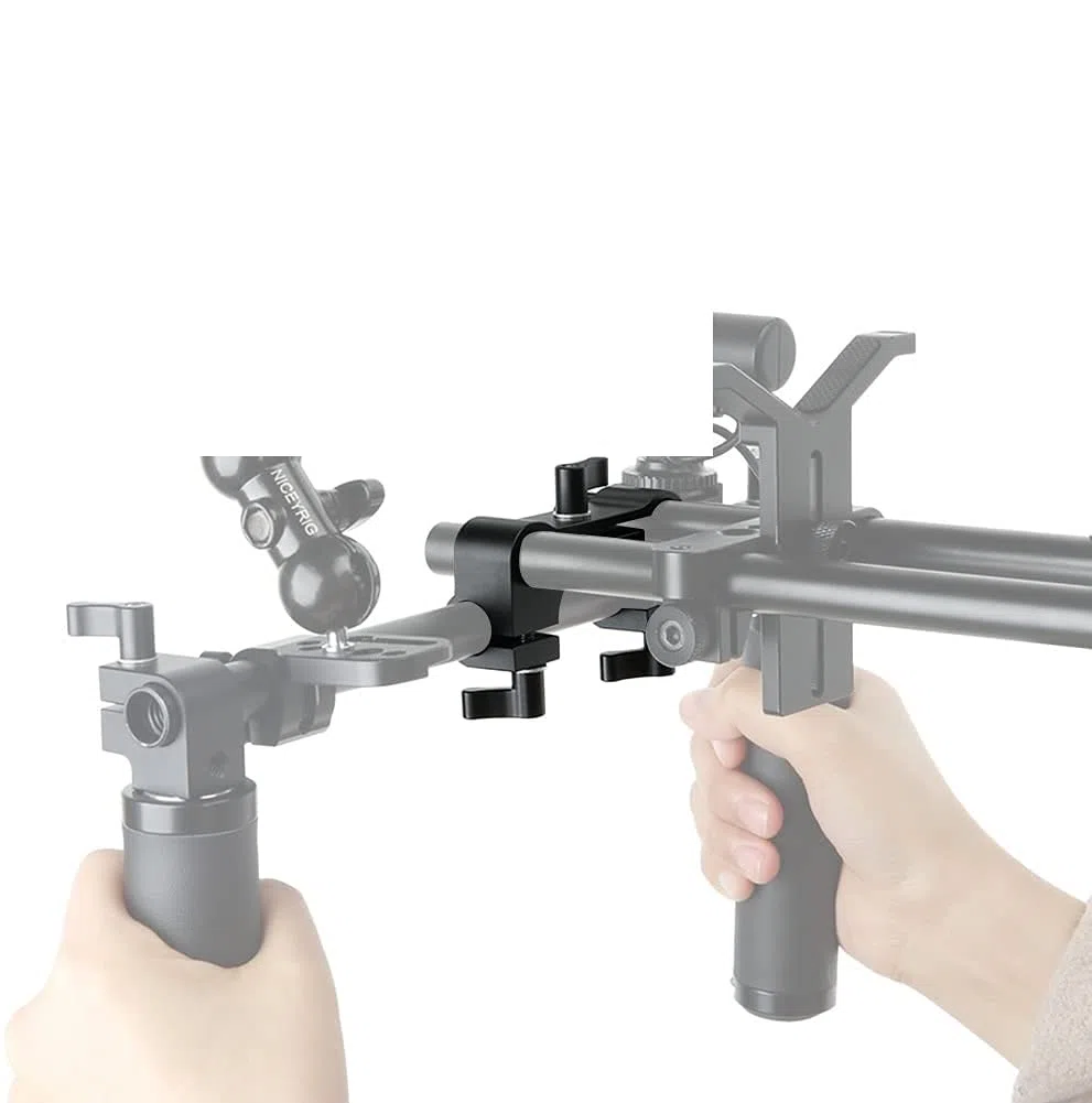 NICEYRIG 15 mm Rod Clamp Dual zu Single 90 Grad Schienenblock für Video Camcorder Kamera DV/DC Schulter Support System