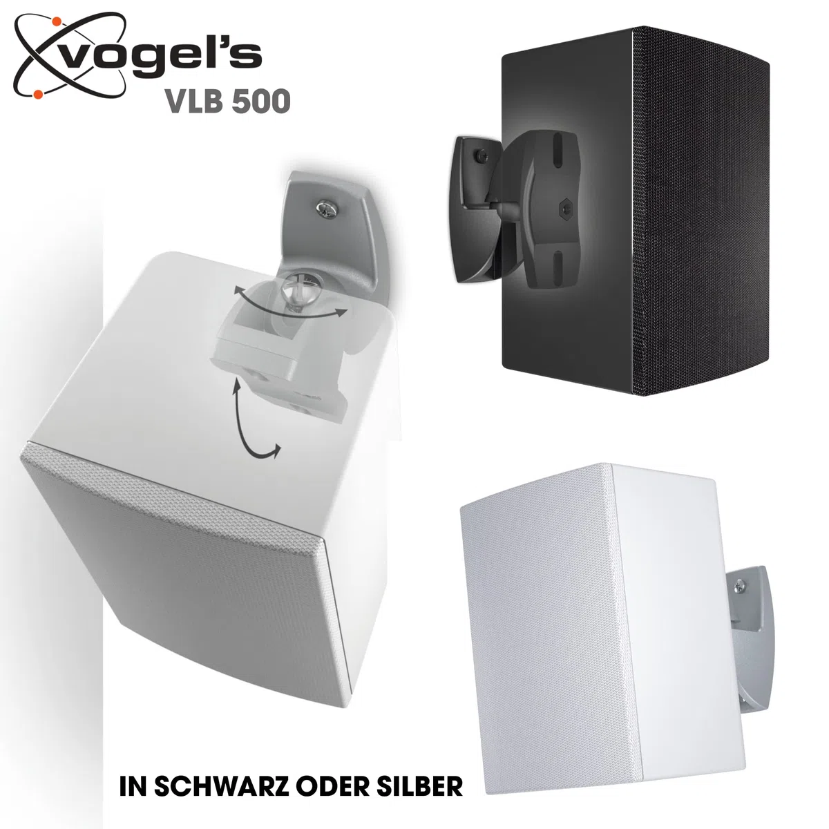 Vogel's VLB 500 Lautsprecher Boxen Wandhalterung Set | schwenkbar und neigbar | vormontiert | max. 5 kg | Umweltfreundliche Verpackung | Schwarz (2X)