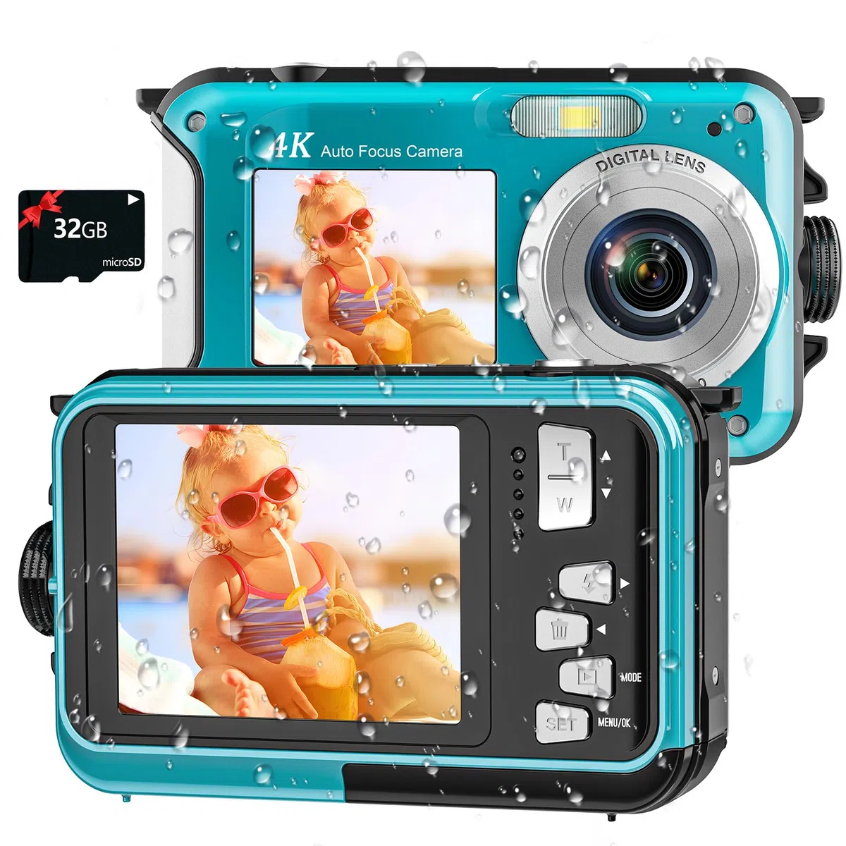 Yixinxin Unterwasserkamera UHD 4K 64MP Autofocus 32GB Selfie Doppelte Bildschirme wasserdicht Schnorcheln
