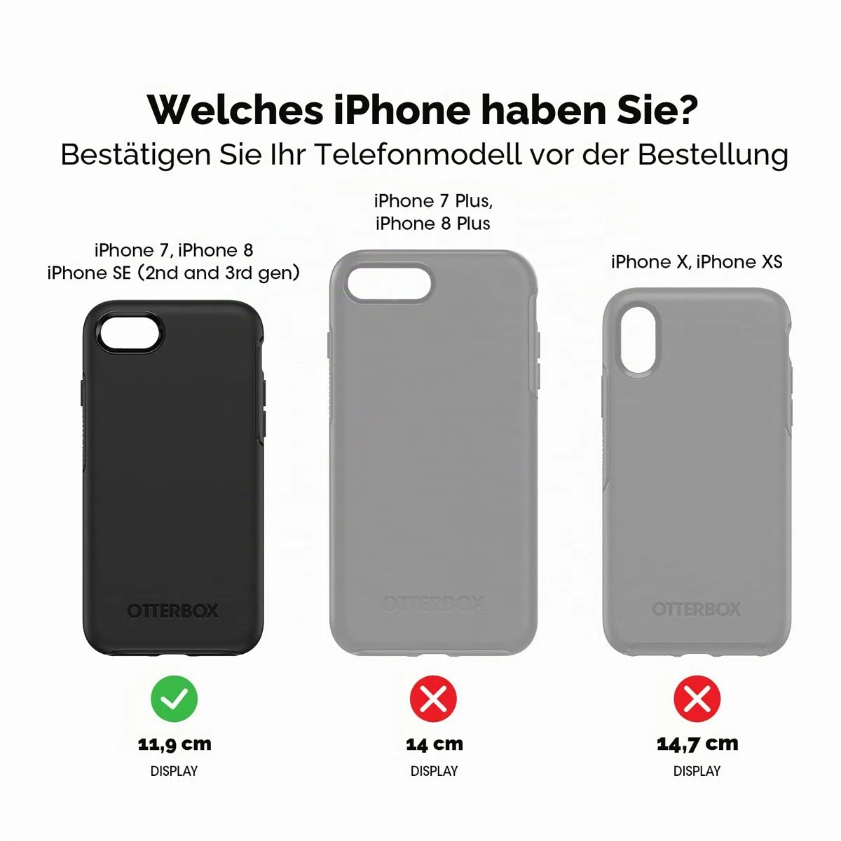 OtterBox Symmetry Hülle für iPhone 7/8/SE 2. gen/SE 3. gen, stoßfest, sturzsicher, schützende dünne Hülle, 3x getestet nach Militärstandard, Schwarz, Keine Einzelhandelsverpackung
