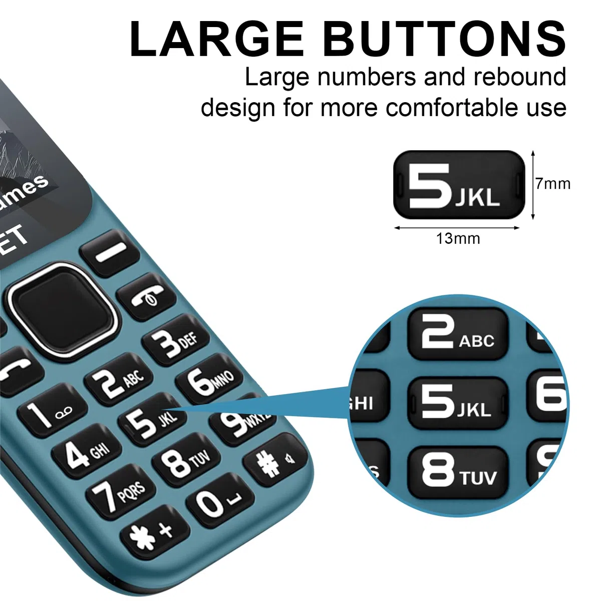 A2 2G Mobile Seniorenhandy ohne Vertrag, Großkapazitätsakku, Lange Standby-Zeit, Dual SIM mit Notruftaste, Rentner Handy große Tasten, Blau