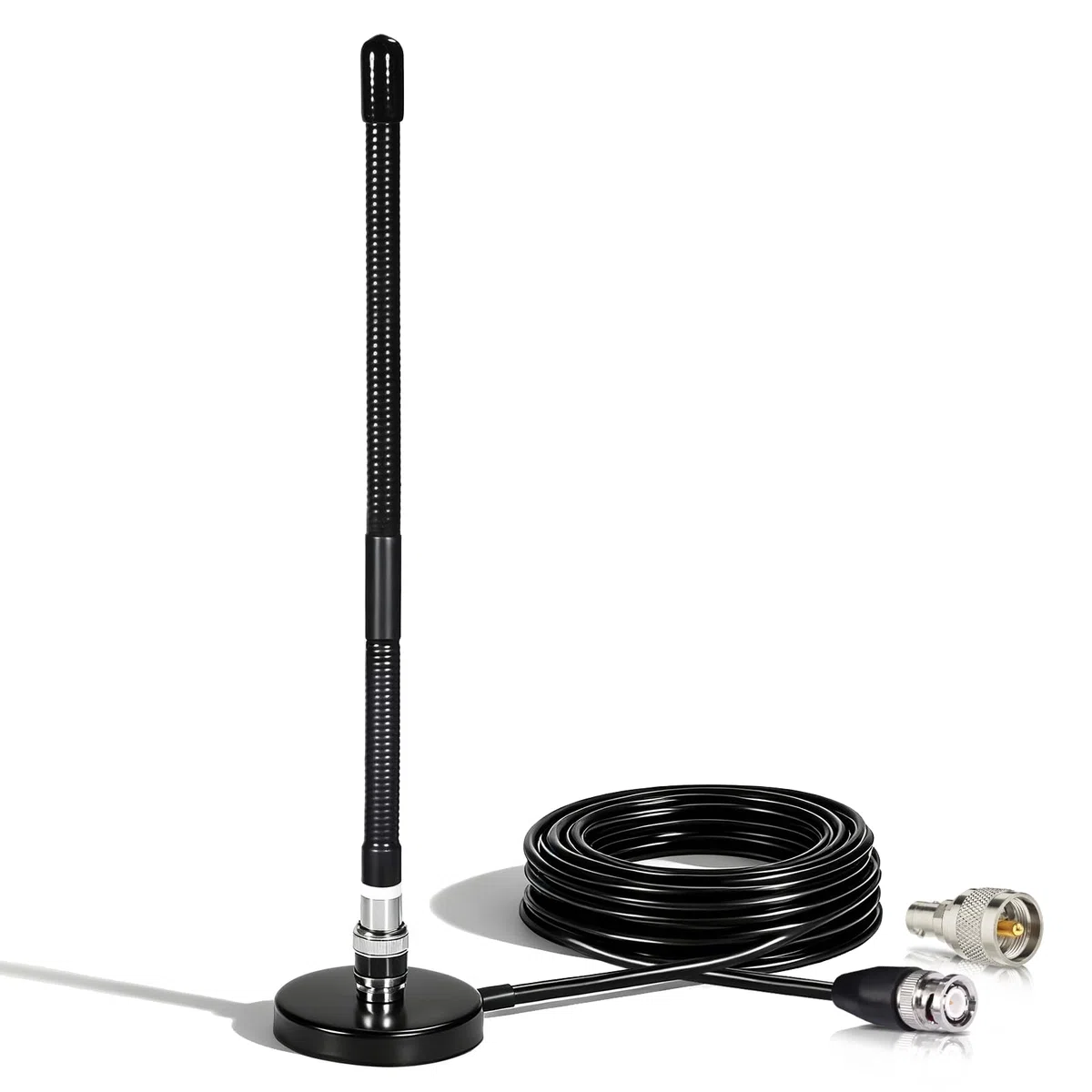 Bingfu CB Antenne 27-MHz CB-Radioantenne BNC PL259 Soft Whip Magnetfuß Antenne Kompatibel mit Cobra Midland Uniden Maxon President Tragbarer tragbarer CB-Radio-Mobilfunk-Scanner