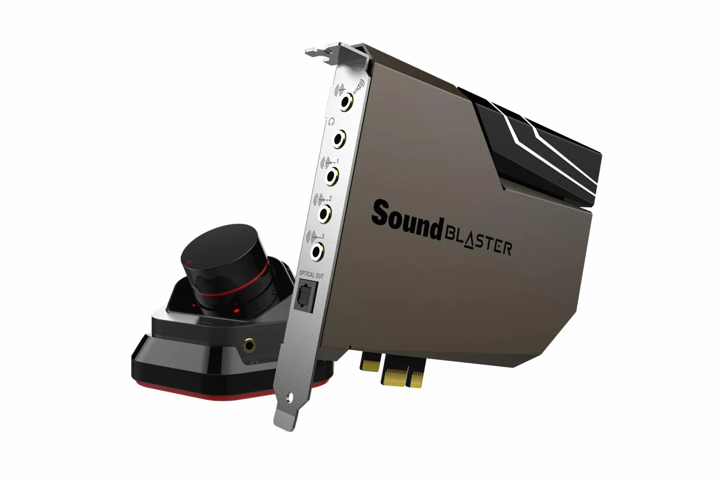 Creative Sound Blaster AE-7 — Hochauflösende PCI-e-DAC/Verstärker-Soundkarte mit diskretem Xamp-Kopfhörer-Biverstärker und grau/schwarzem Audiosteuermodul