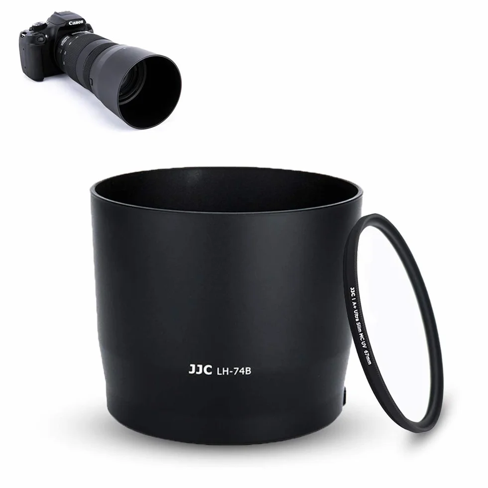 JJC Gegenlichtblende mit 67mm UV-Filter für Canon EF 70-300mm F4-5.6 is II/RF 100-400mm F5.6-8 is Objektiv, Ersetzt Canon ET-74B Gegenlichtblende