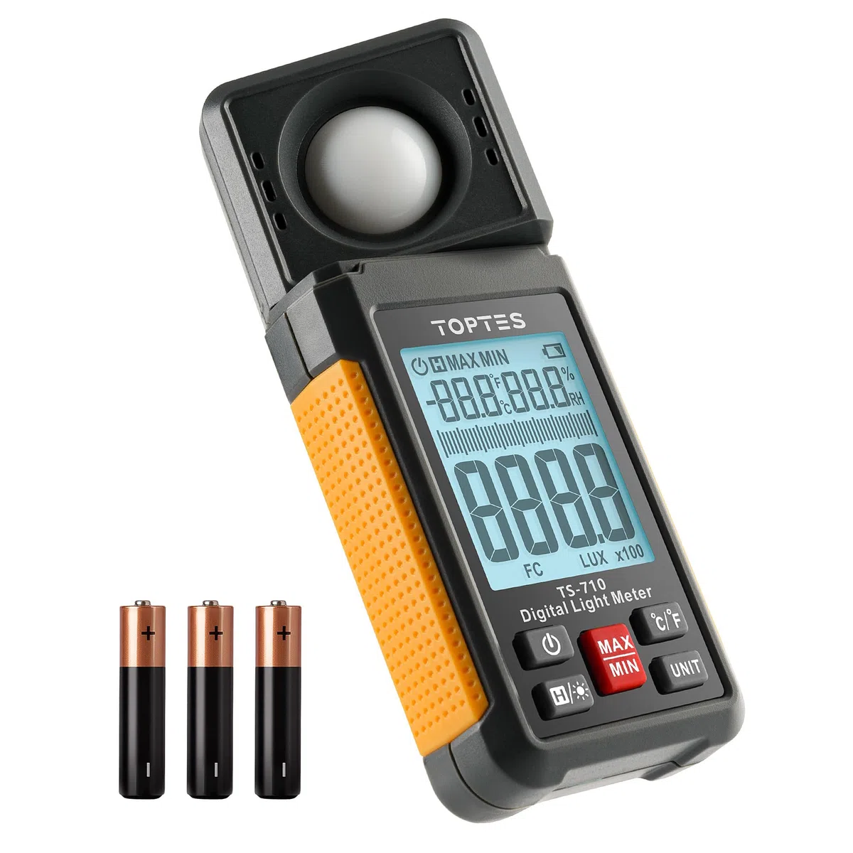TopTes TS-710 Luxmeter mit 180º drehbarem Sensor, 0-200.000 Lux Lichtmessgerät mit Großes Backlit LCD, Messlicht für Zuhause, Zimmerpflanzen, Büro-Lernbereich - Inklusive Batterie