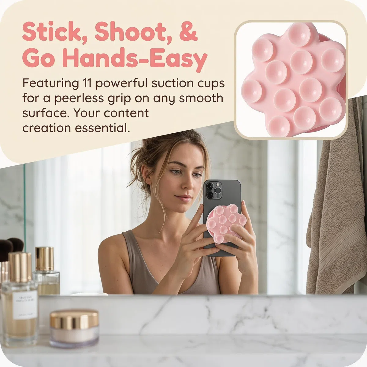 Handy Saugnapf Halterung Magnet Handyhalterung Niedlicher Katzenpfotenhalter Magnetische Handyhalterung Magnet Phone Holder Kompatibel mit iPhone und Android für Dusche TikTok Videos Selfies (Rosa)