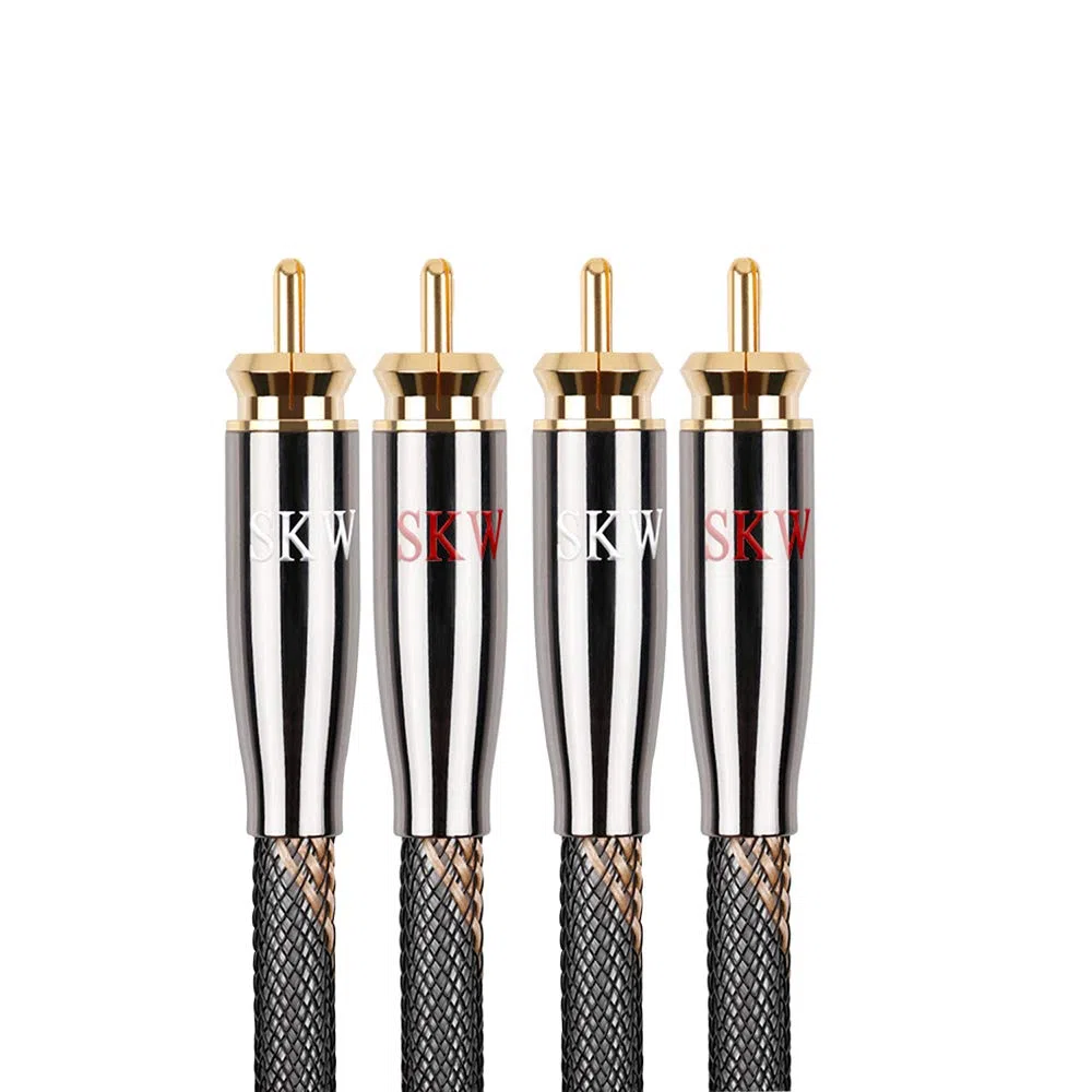 SKW Audiophiles Cinch Audio Kabel, 2 x Cinch zu 2 x Cinch Kabel mit OD 6mm Audiophile Cinch-Kabel (1M, Schwarz)