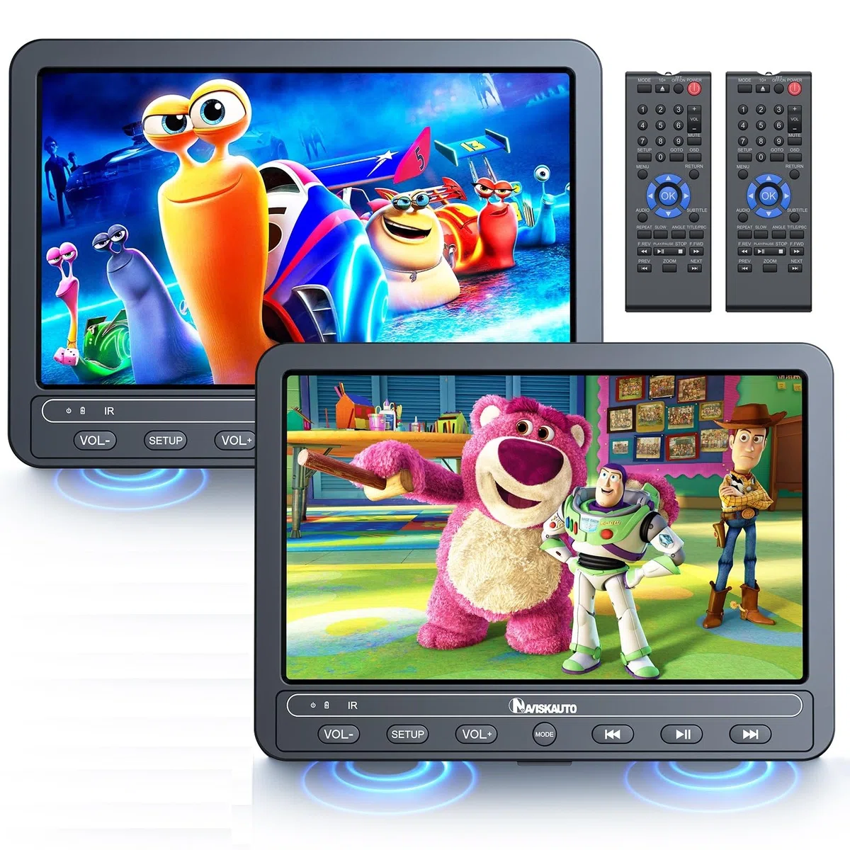 NAVISKAUTO 10,5 Zoll DVD Player Auto 2 Monitore Kopfstütze HDMI IN Mit 5 Stunden Akku, Auto Fernseher TV Kinder DVD-Player Unterstützt USB/SD-Karte, Last Memory, 2 Verschiedene Filme Spielen