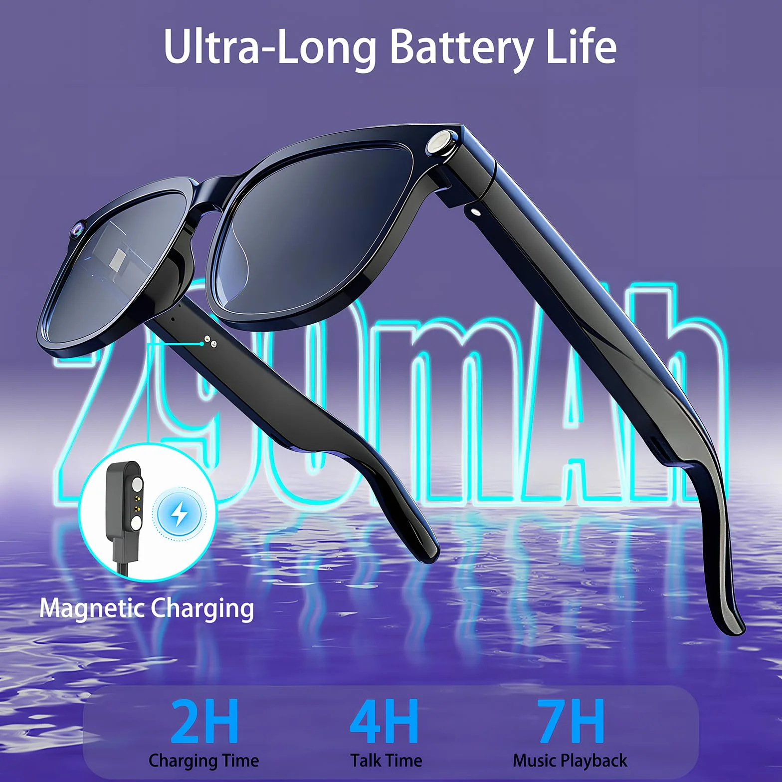 Bluetooth Smart Glasses mit HD 8MP Kamera-1080p Videoaufnahme, Bluetooth 5.4, Echtzeit-KI-Übersetzung & Objekterkennung, Blau licht, Zwei Mikrofone für Anrufe, Aufnahmen