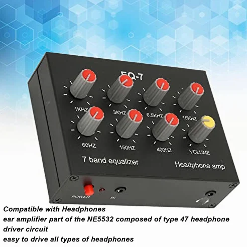 Tonysa 7 Band Sound Equalizer, Ausgang Eingang, 12dB hohe Bassanpassung, Zweikanal Digital Equalizer, 3,5 mm Schnittstelle, für Aufnahmen, Streaming, Podcasting