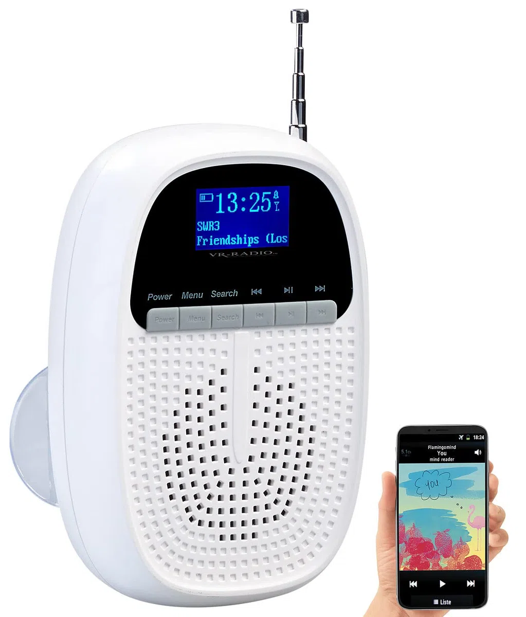 VR-Radio Badradio mit Uhr: Badezimmer-Akku-Radio mit DAB+/FM, Bluetooth, Versandrückläufer (Badezimmer Radio mit Uhr, Duschradio mit, Freisprecheinrichtung)