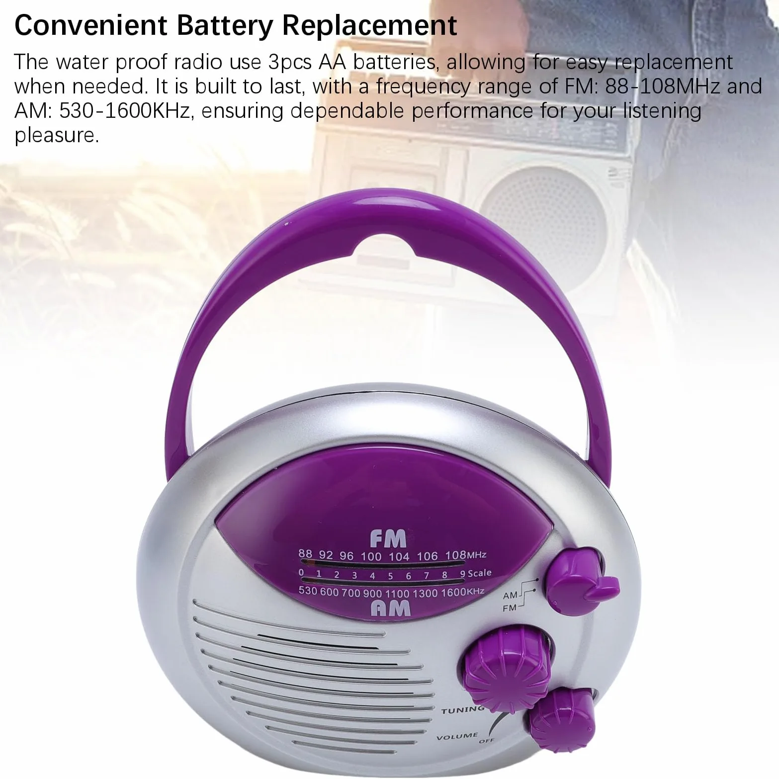 IPX4 Water Proof Duschfunk Tragbares AM/FM, Mehr Als 20 Senderempfang, ABS Badezimmer Radio mit Haken für Küche/Camping